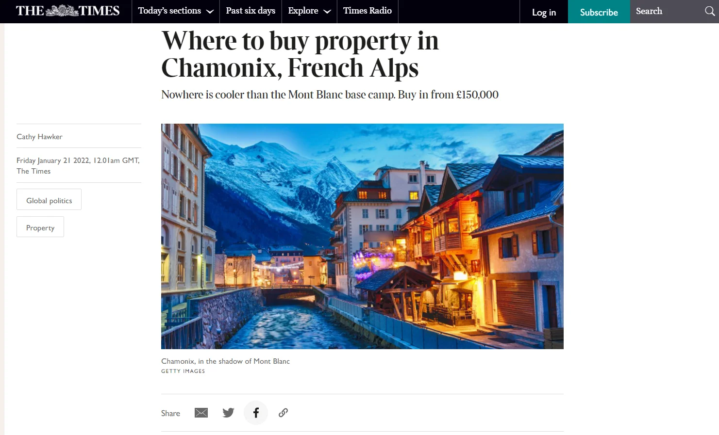 Screenshot of Times article