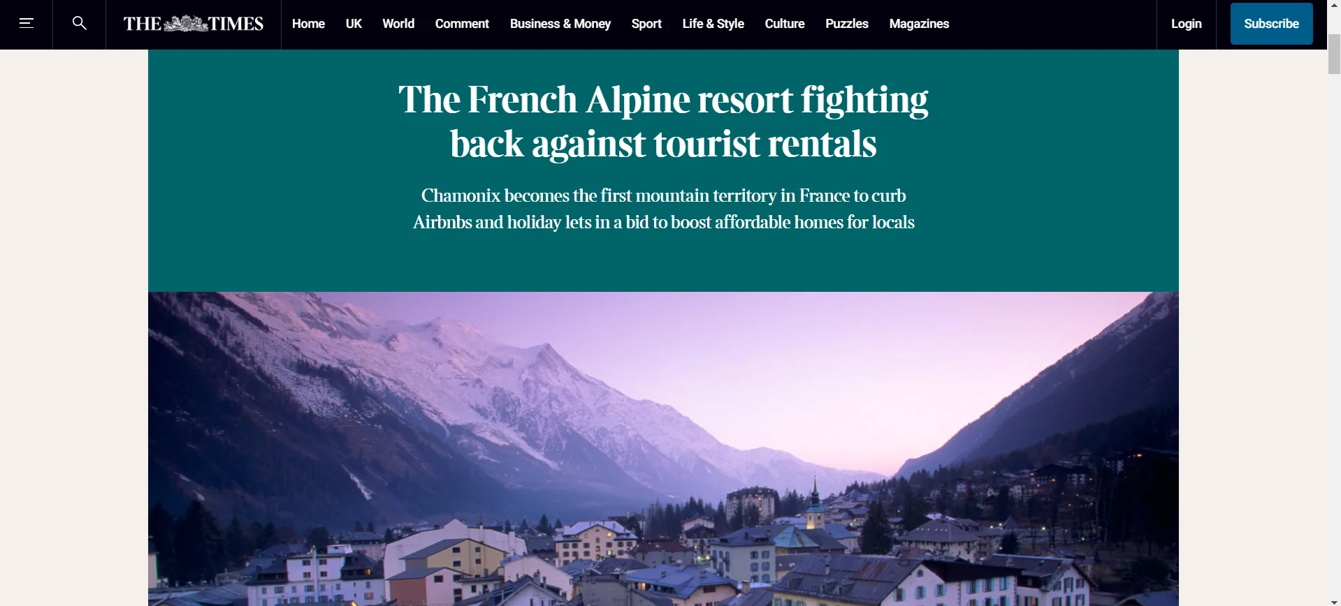 Chamonix All Year featured in The Times Property article