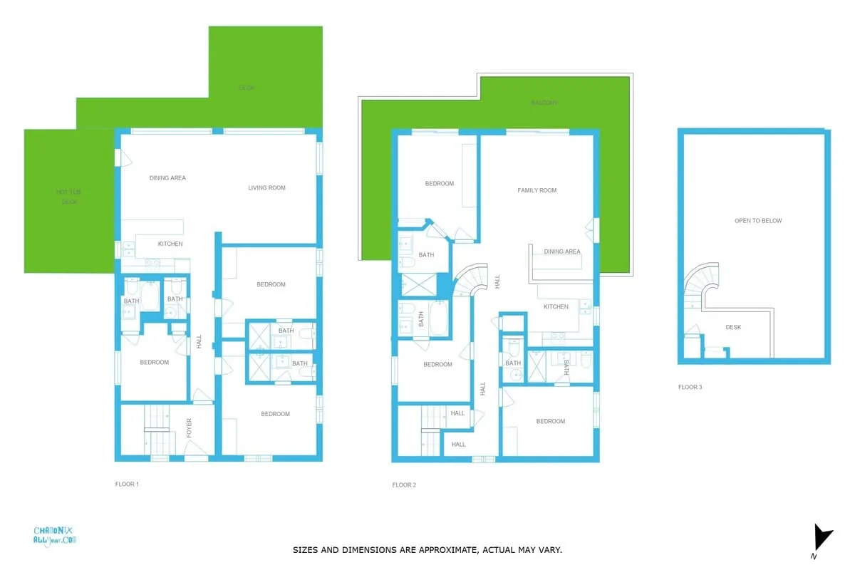 floorplan of Chalet des Amis - scroll for close-up of each floor