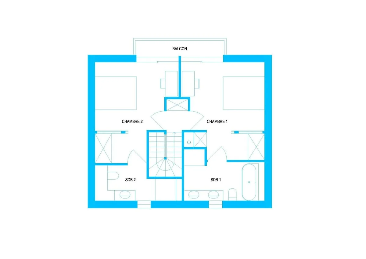Upper floorplan - 2 bedrooms & 2 bathrooms