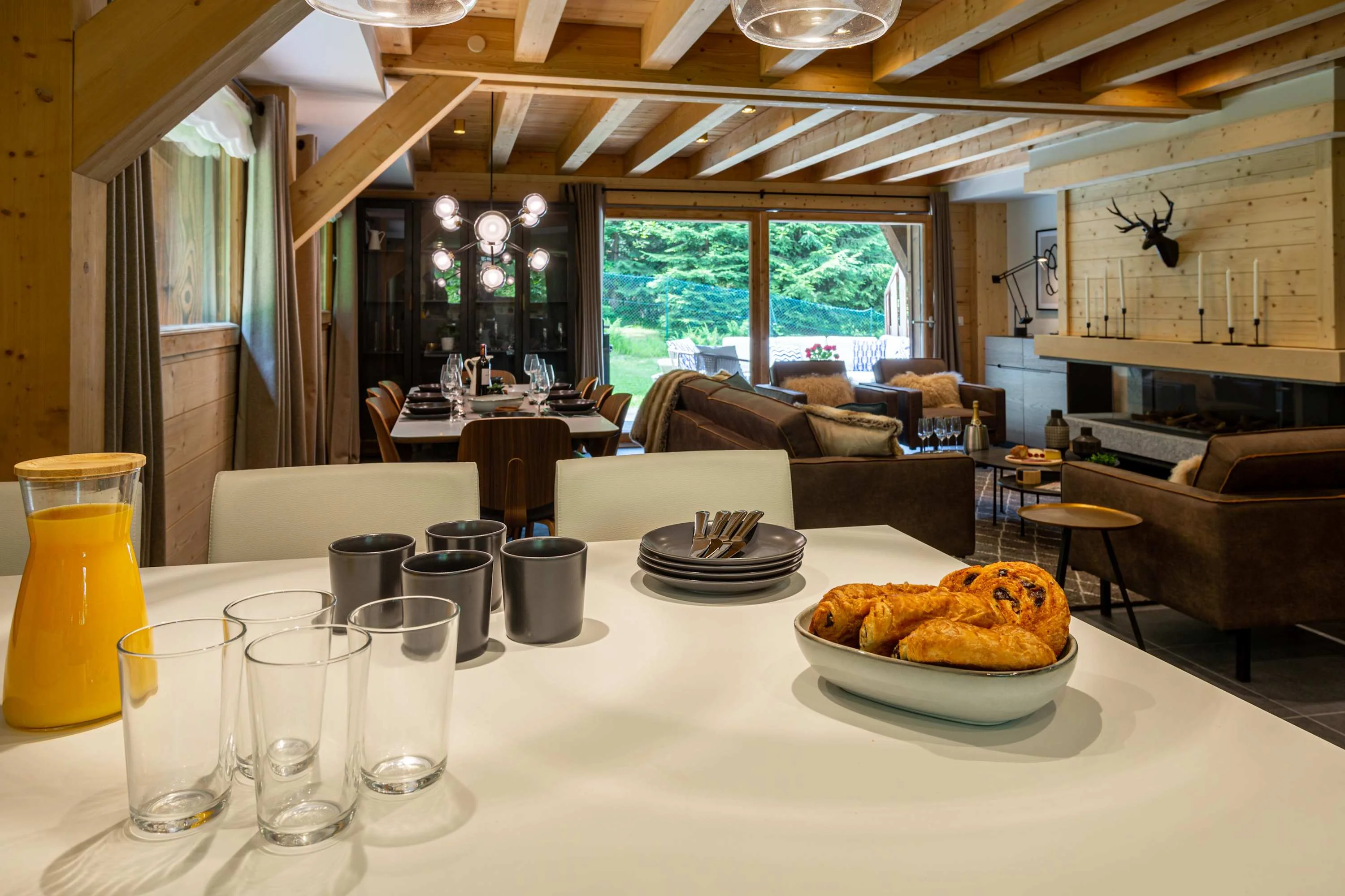 Breakfast bar in kitchen over looking living room