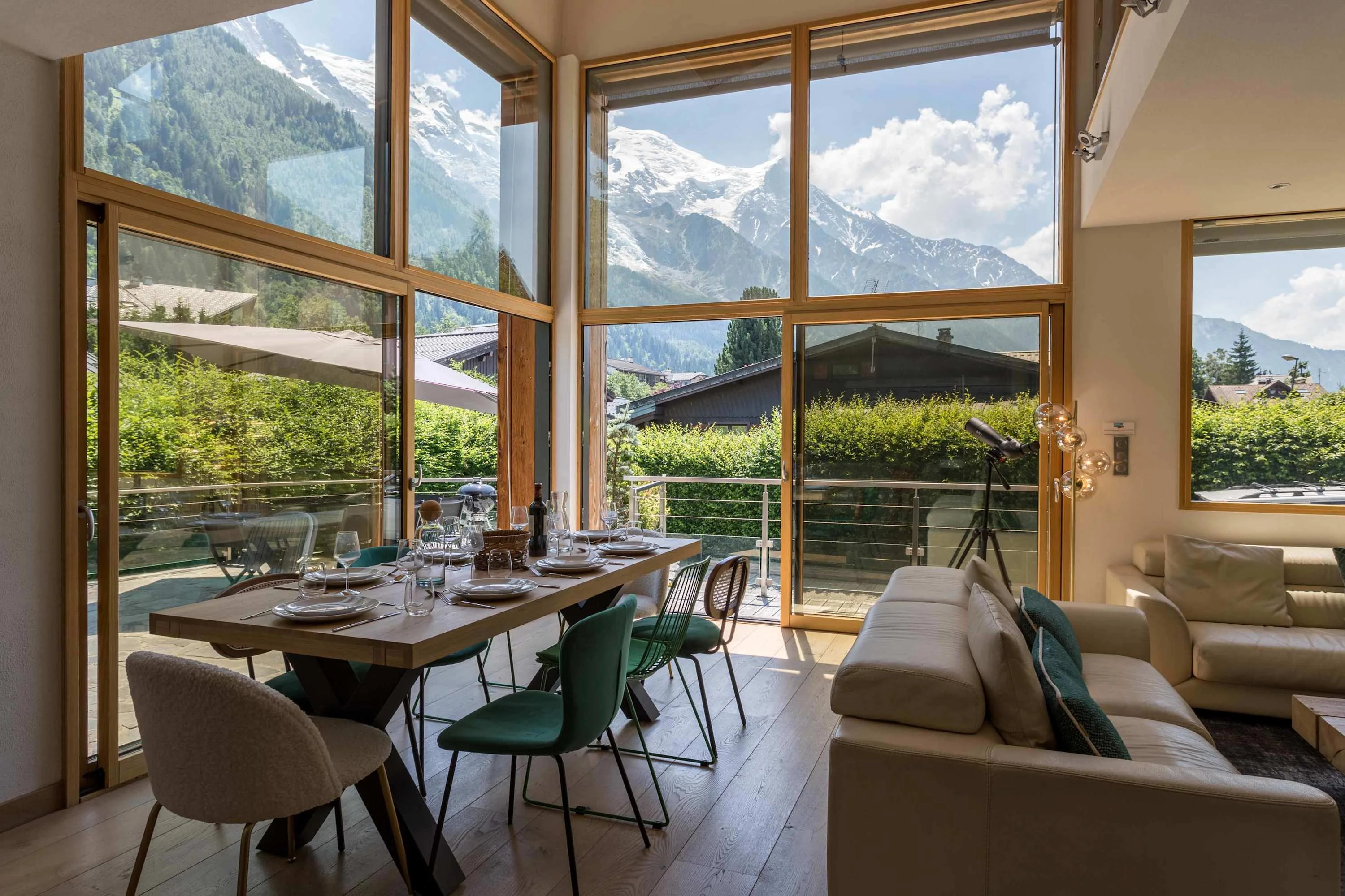 Open plan living dining room with amazing views