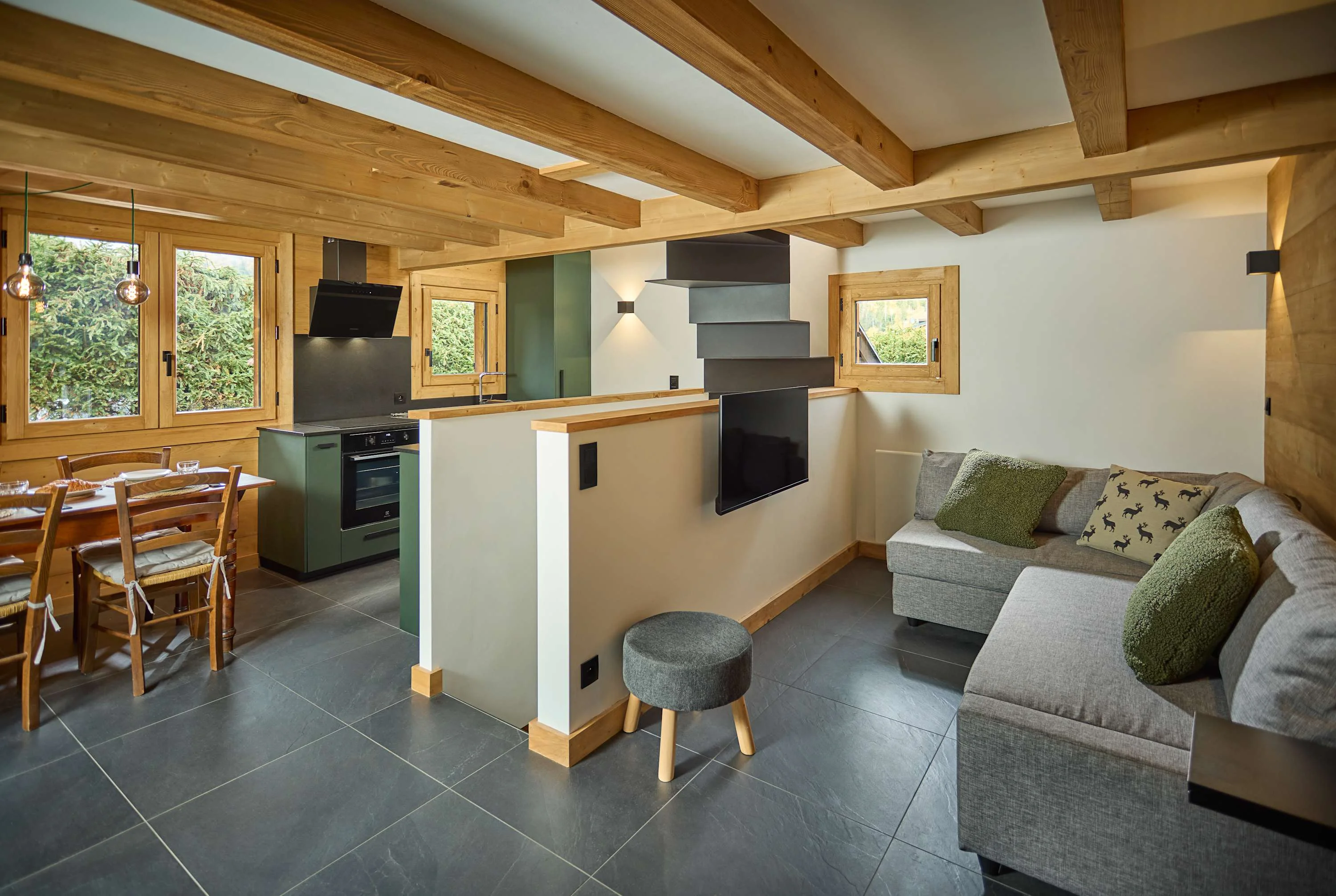 Open plan living room with dining kitchen