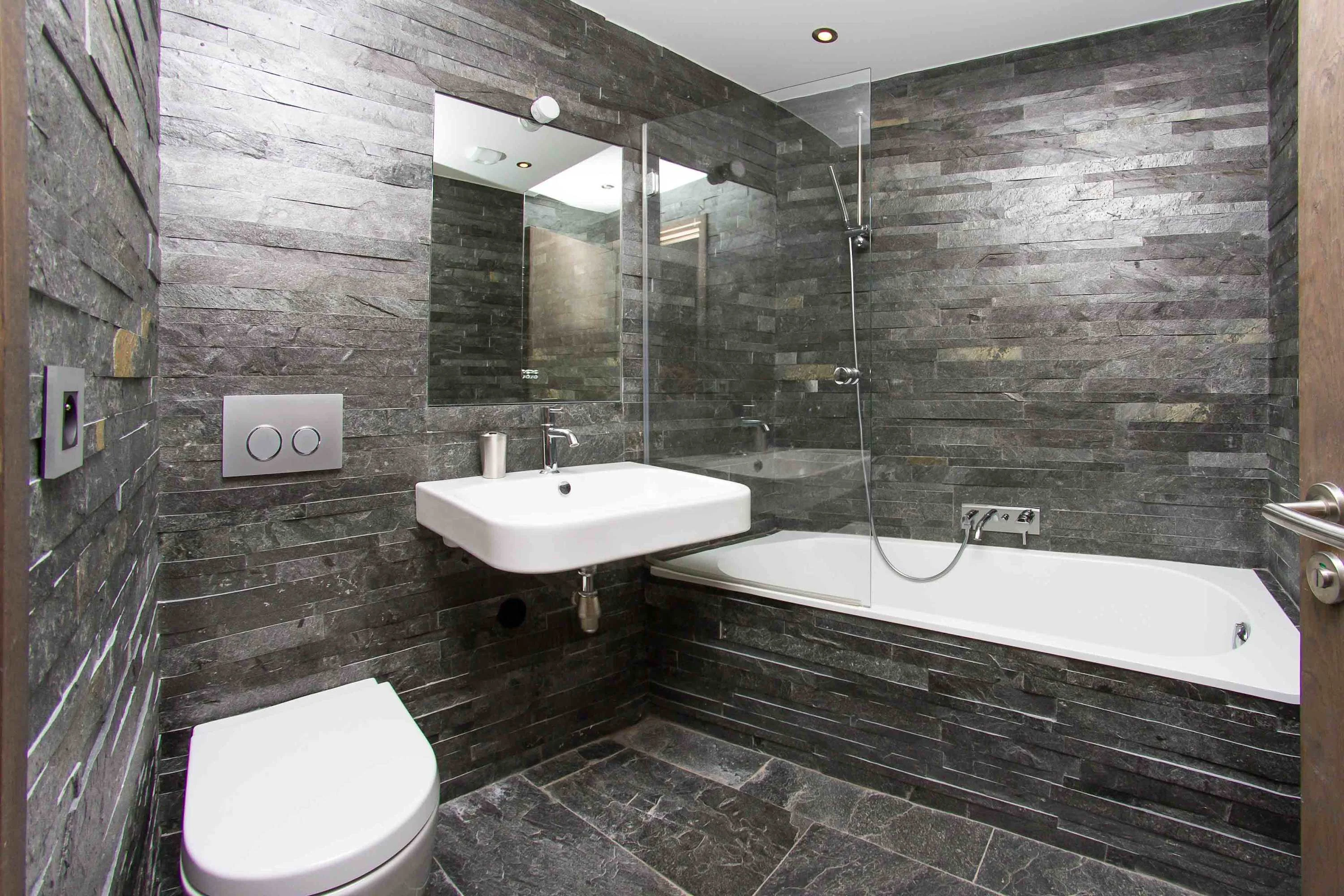 Stylish bathroom with bath