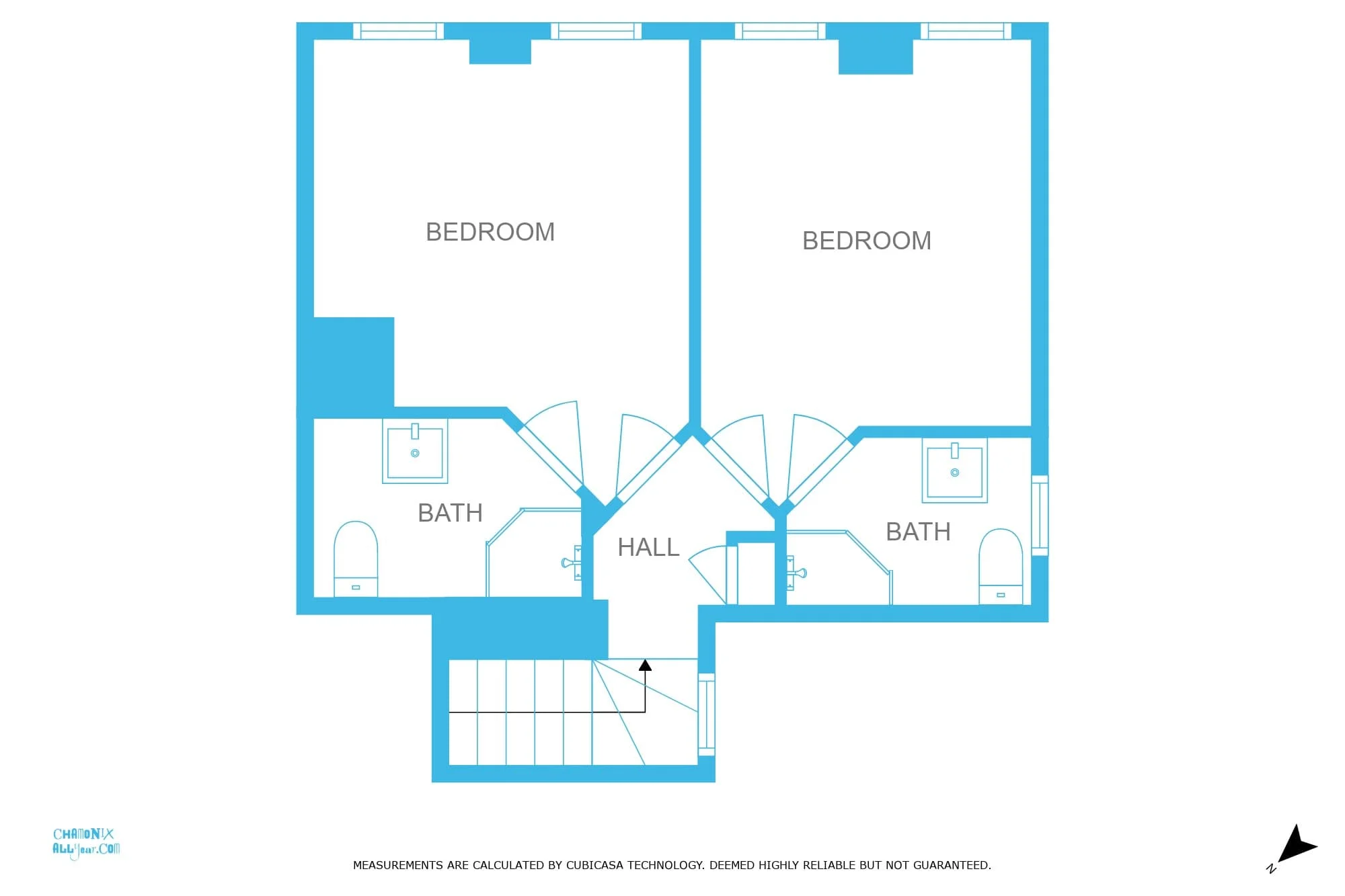 Top floorplan with 2 bedrooms