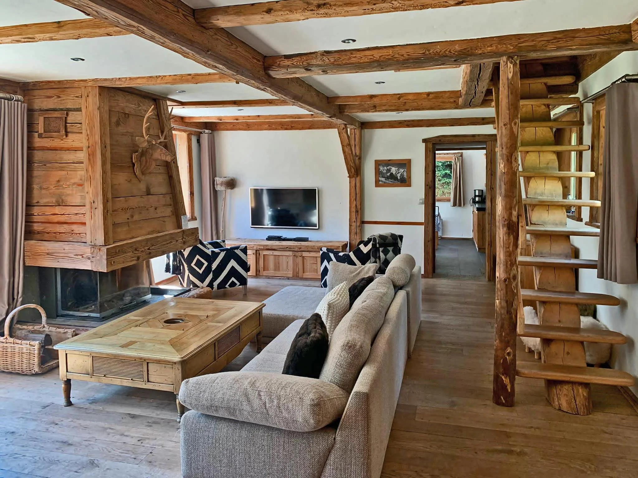 Steep stairs lead to the bedrooms