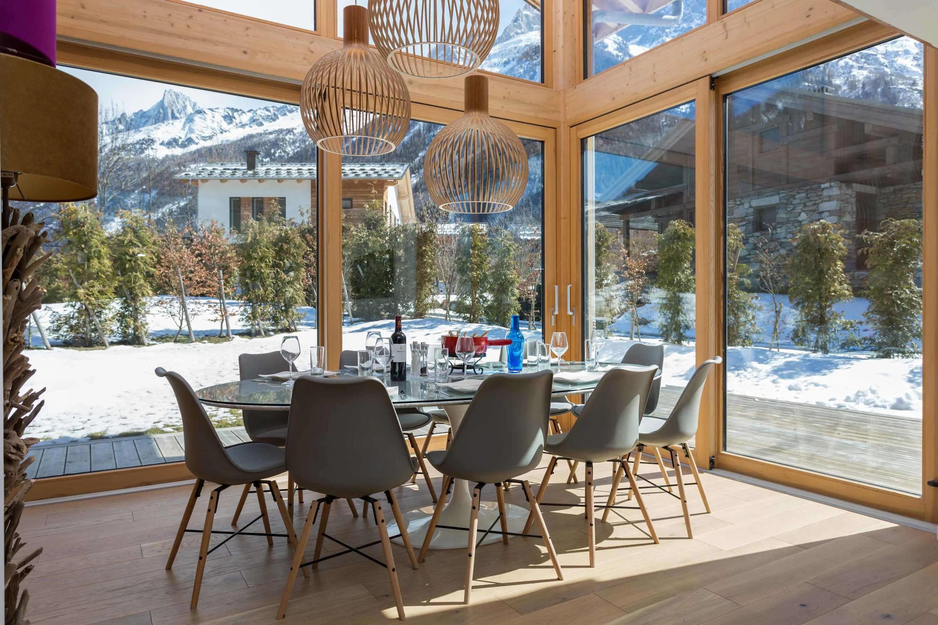 Dining area with extra high windows to soak up the views