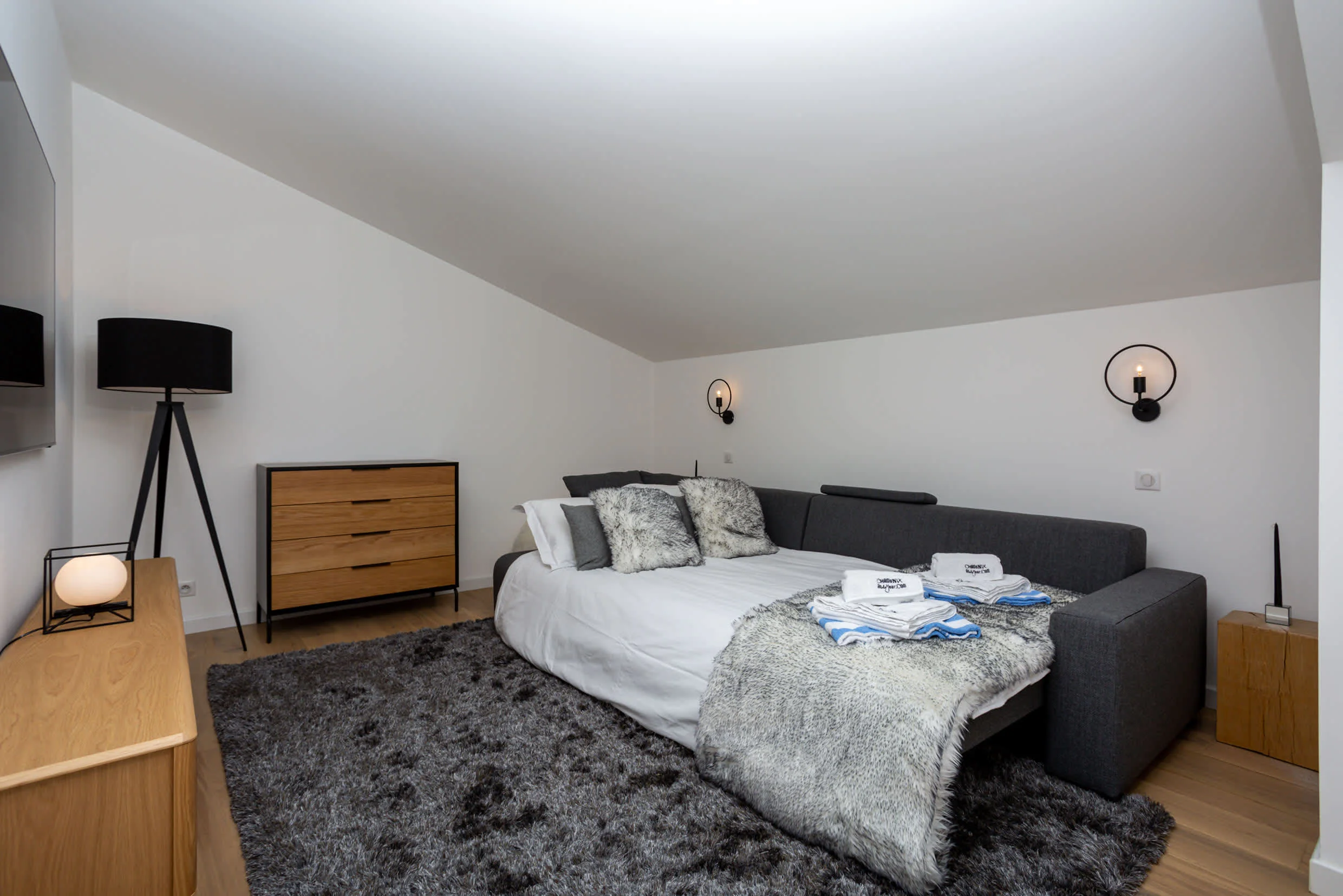 Tv room with double sofa bed