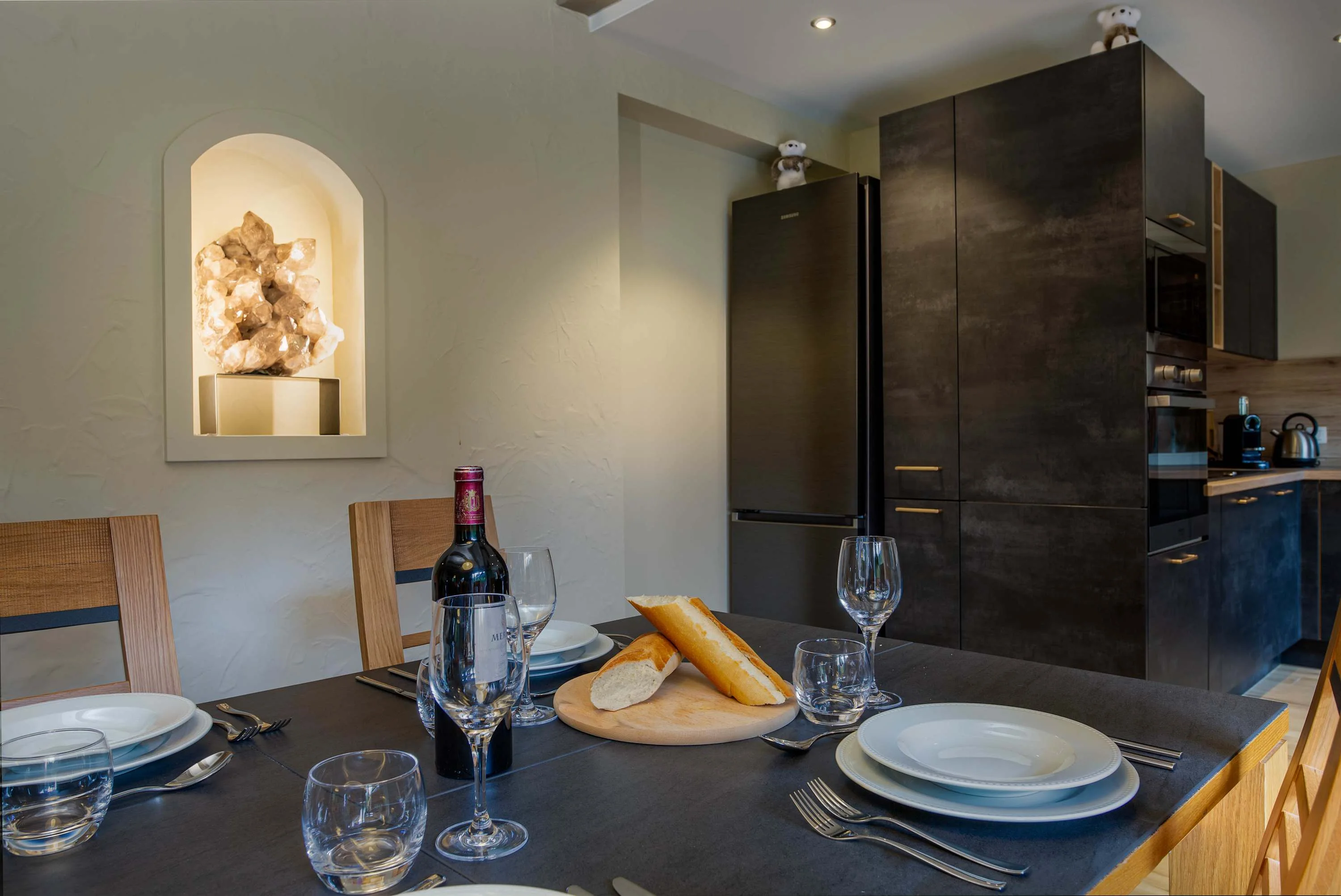 Dining area with embedded crystal