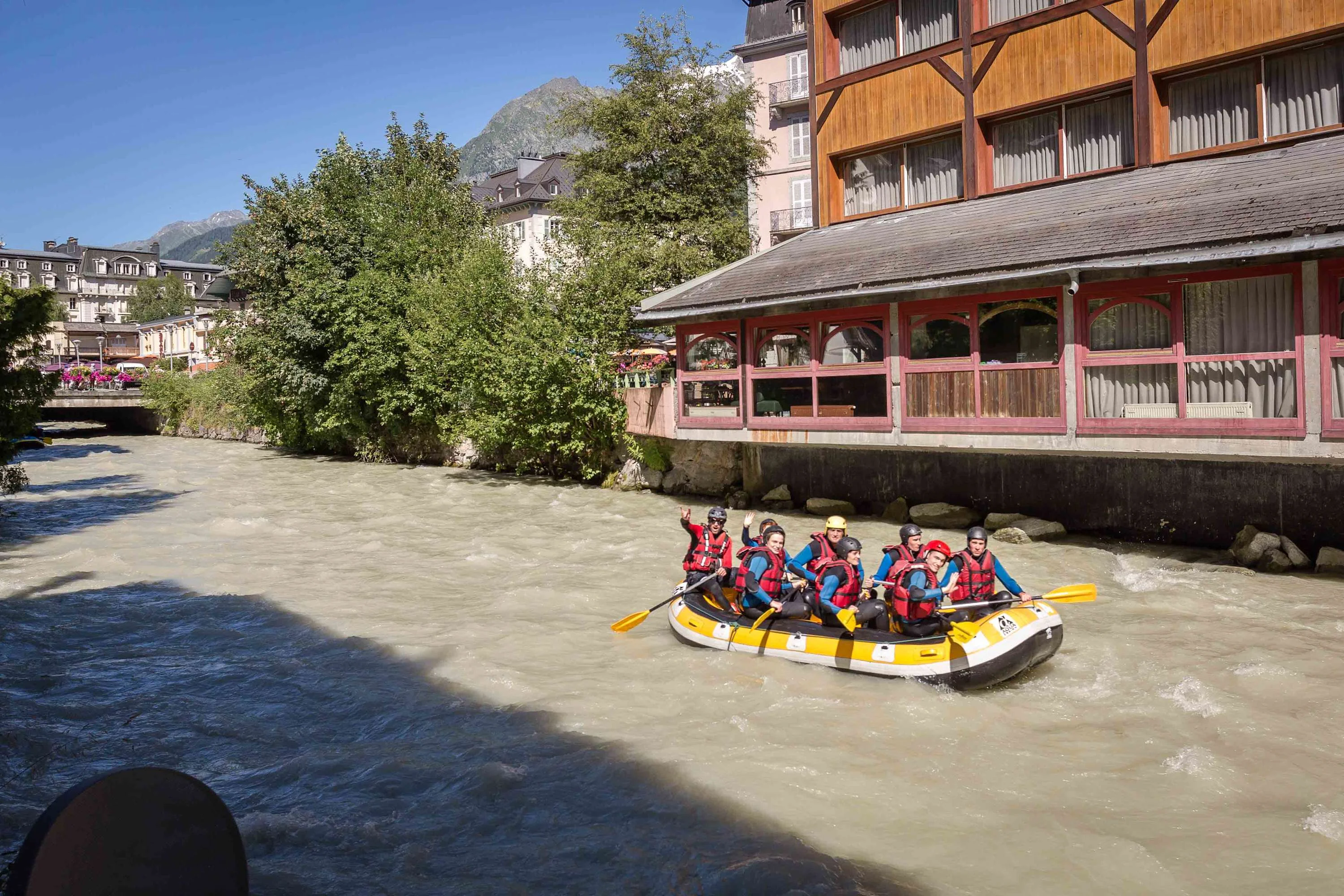 Watch the white water rafters from the terrace