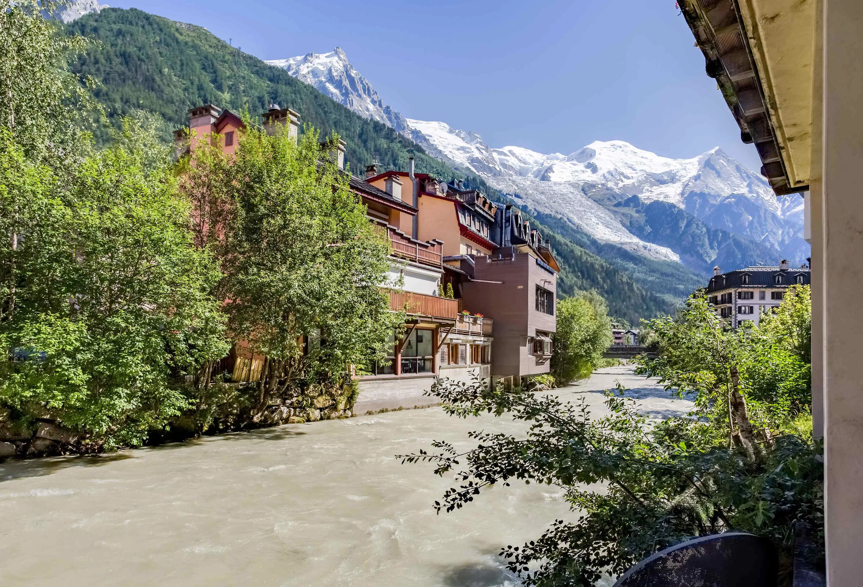 Mountain views from terrace including Mont Blanc
