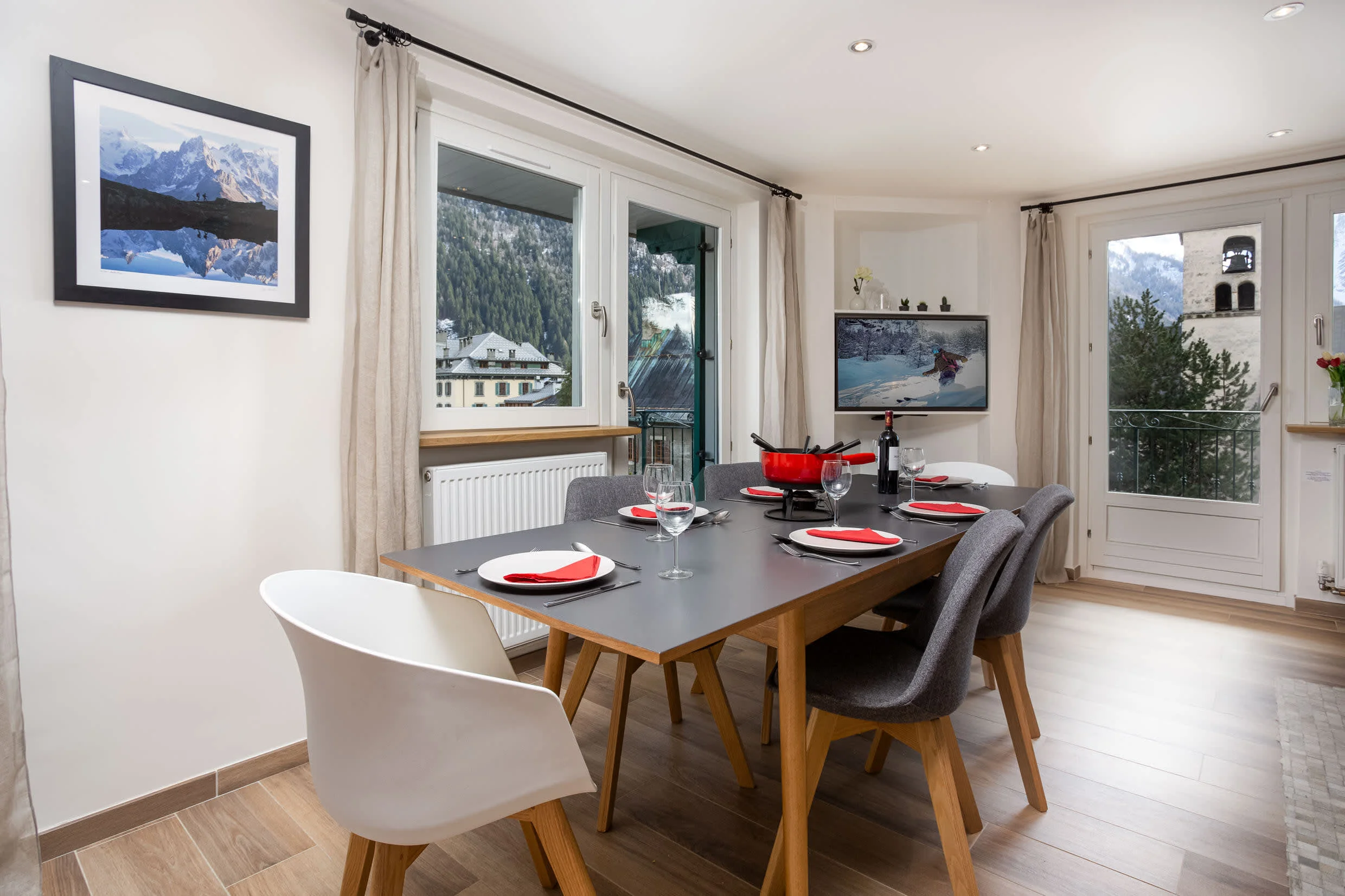 Dining table with view out the large windows
