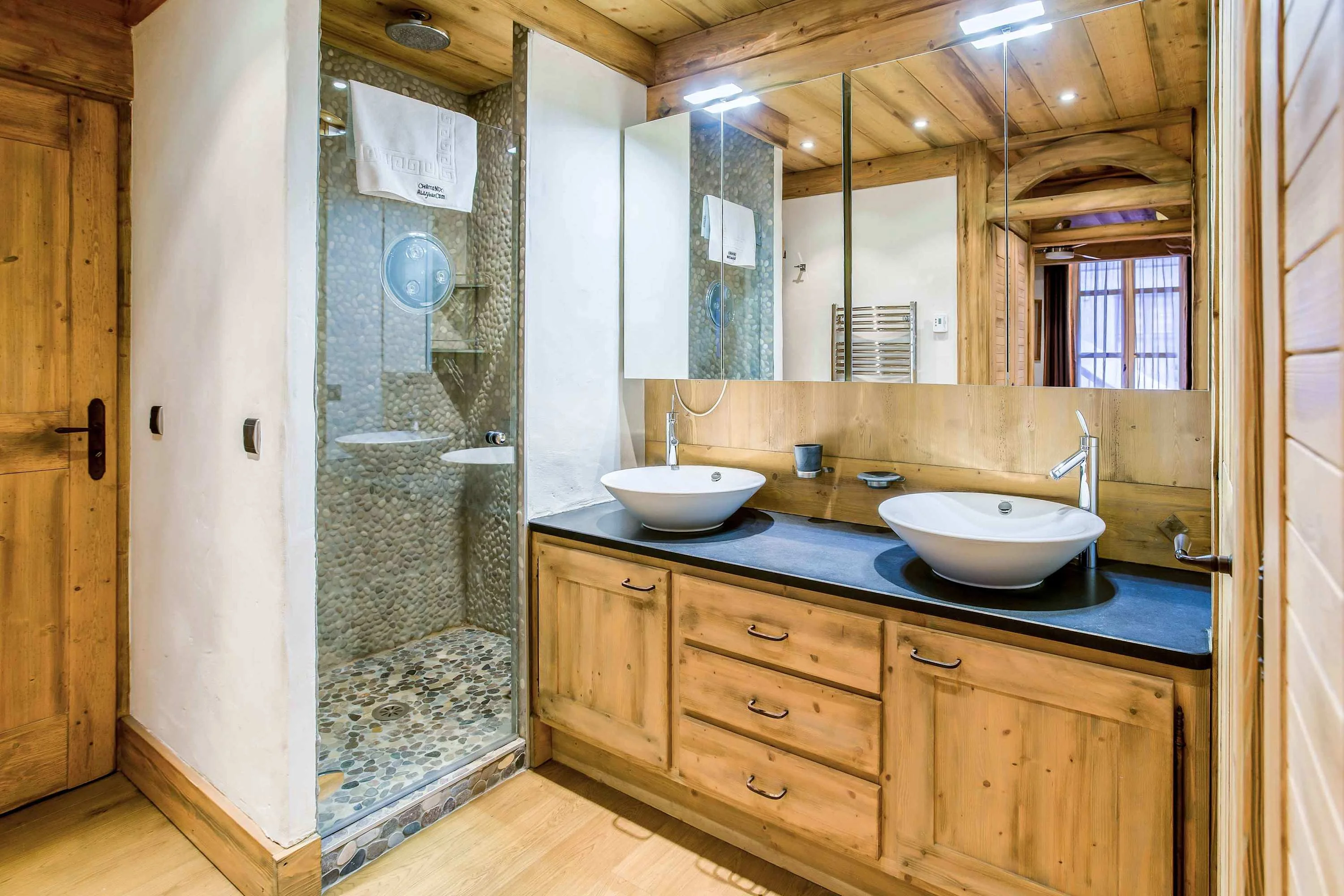 Master walk-through ensuite with Italian shower & his'n'hers sinks
