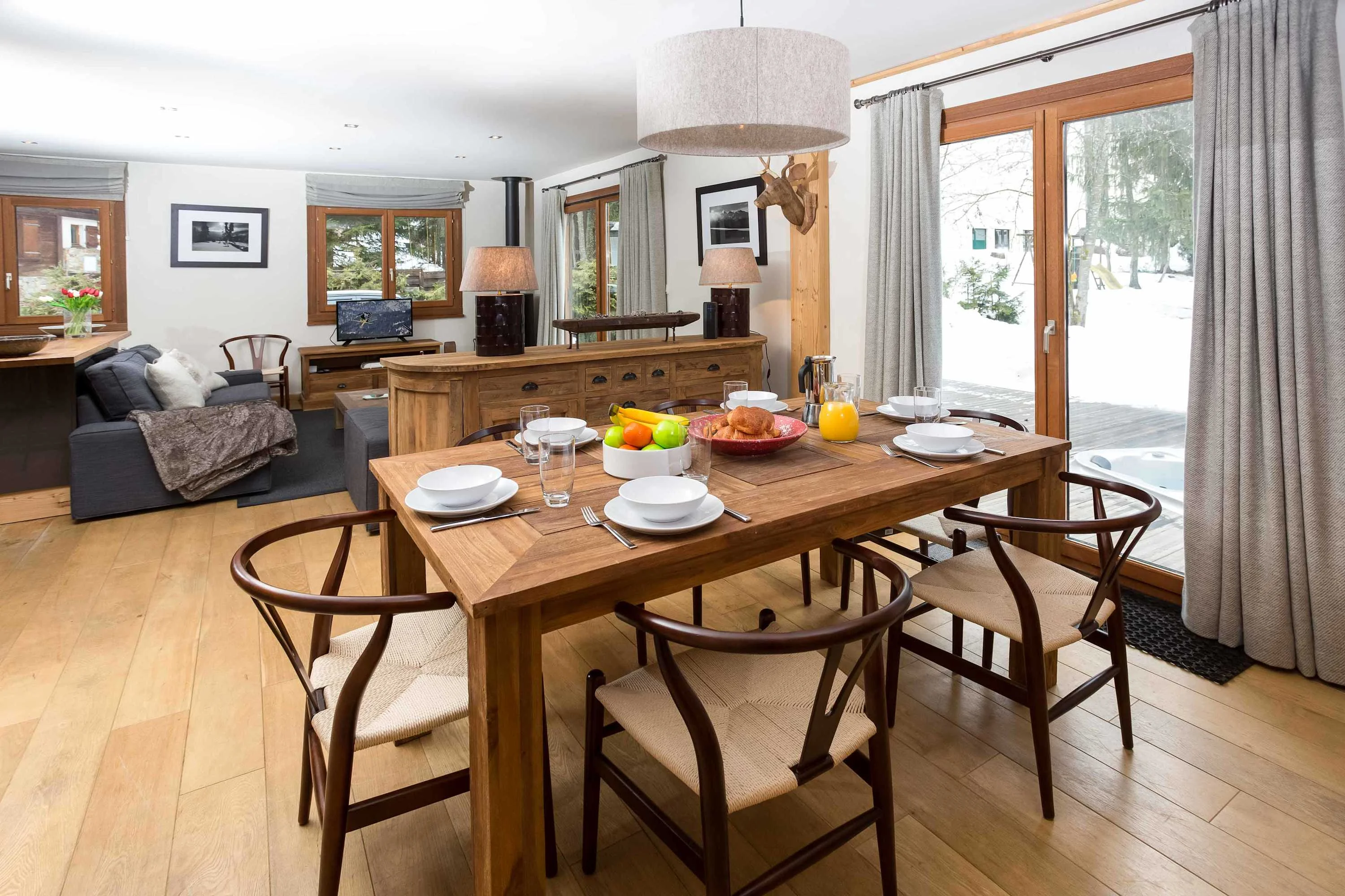 Open-plan dining and living area