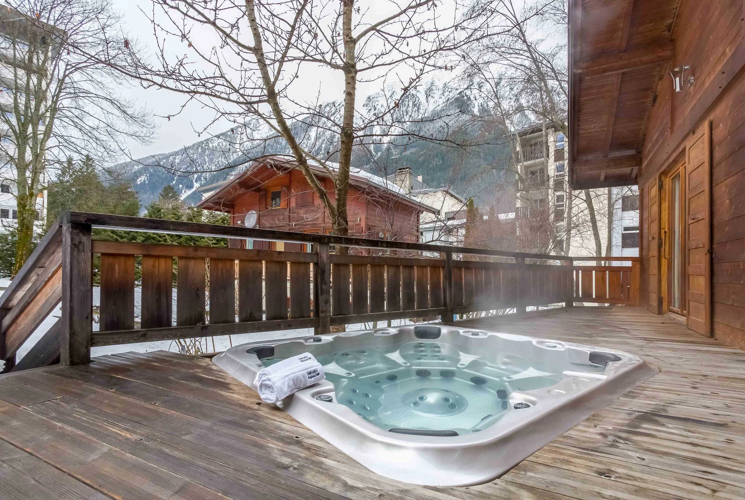 South-west facing terrace with sunken hot tub