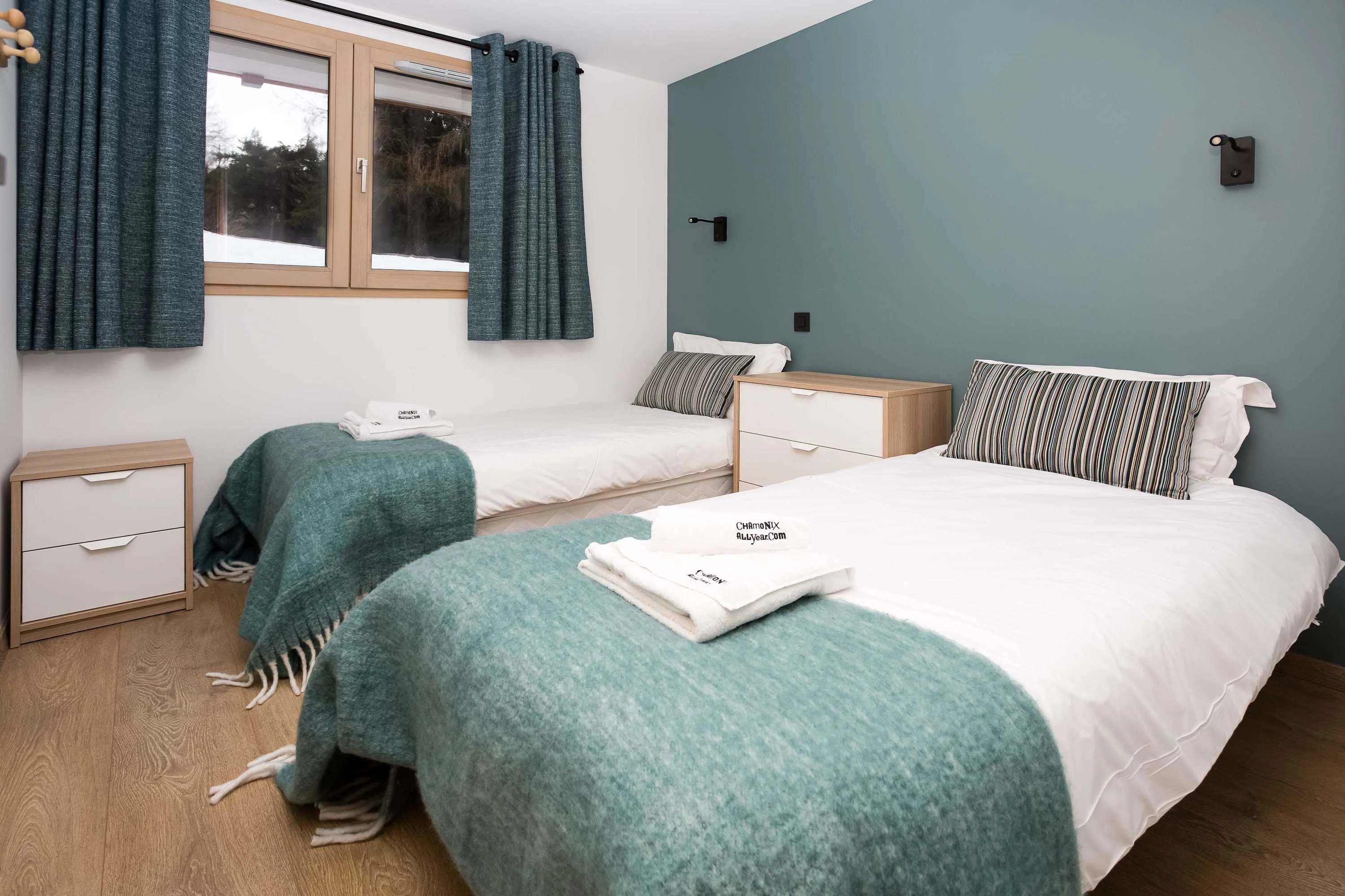 First twin bedroom on lower ground floor