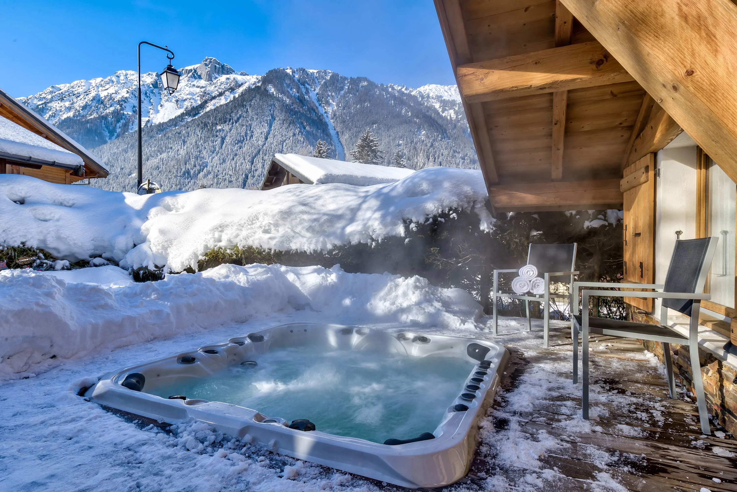 Hot tub with mountain views