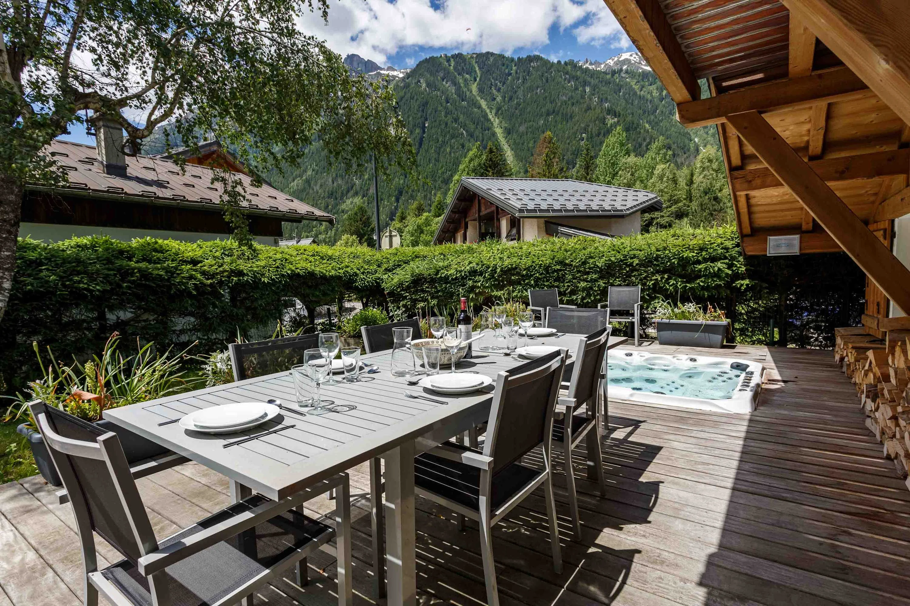 Terrace with comfortable outdoor dining table