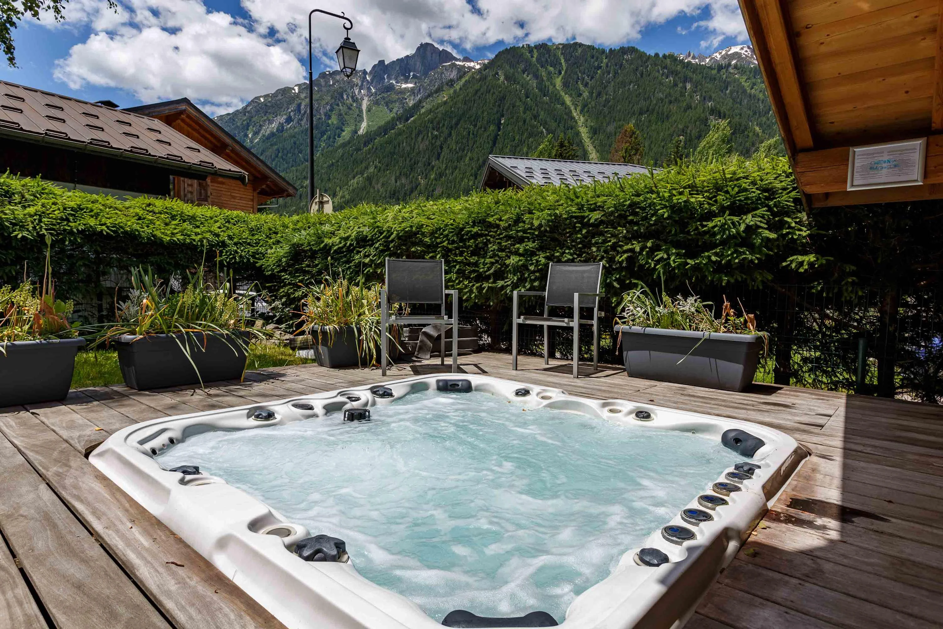 Hot tub with mountain views