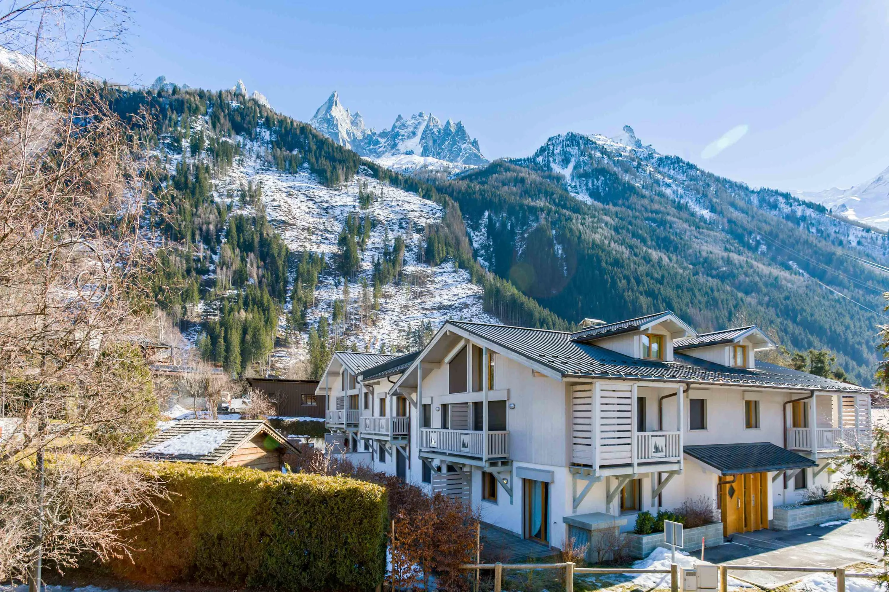 Apartment building and mountain views