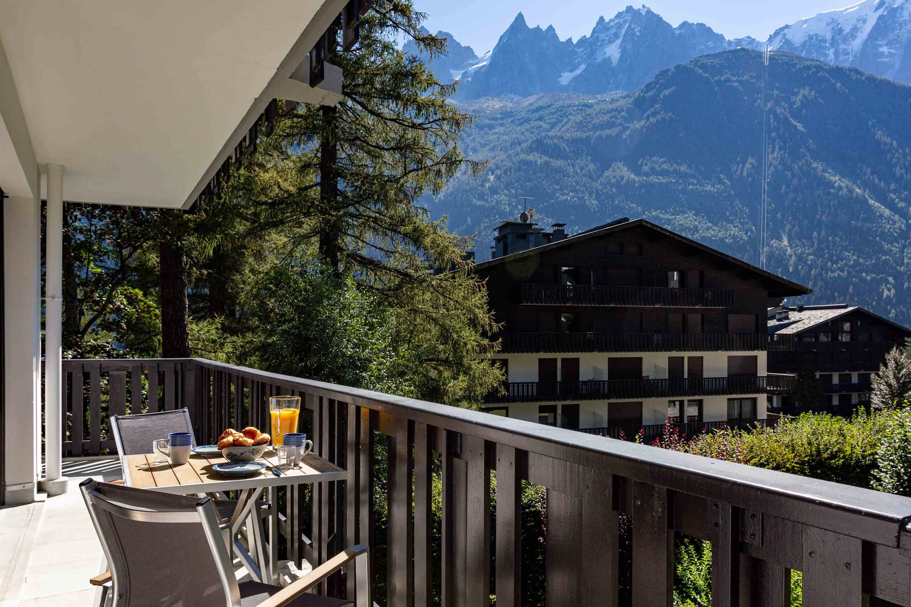 Large balcony with mountain views