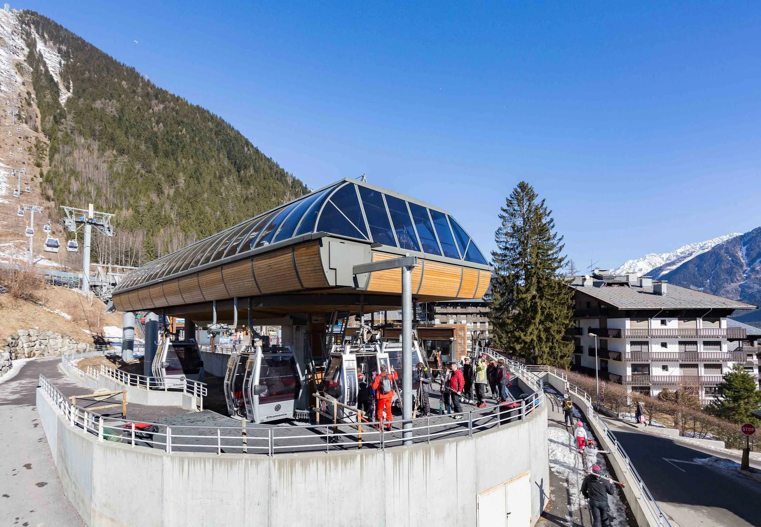 View of Brévent lift and apartment buildings