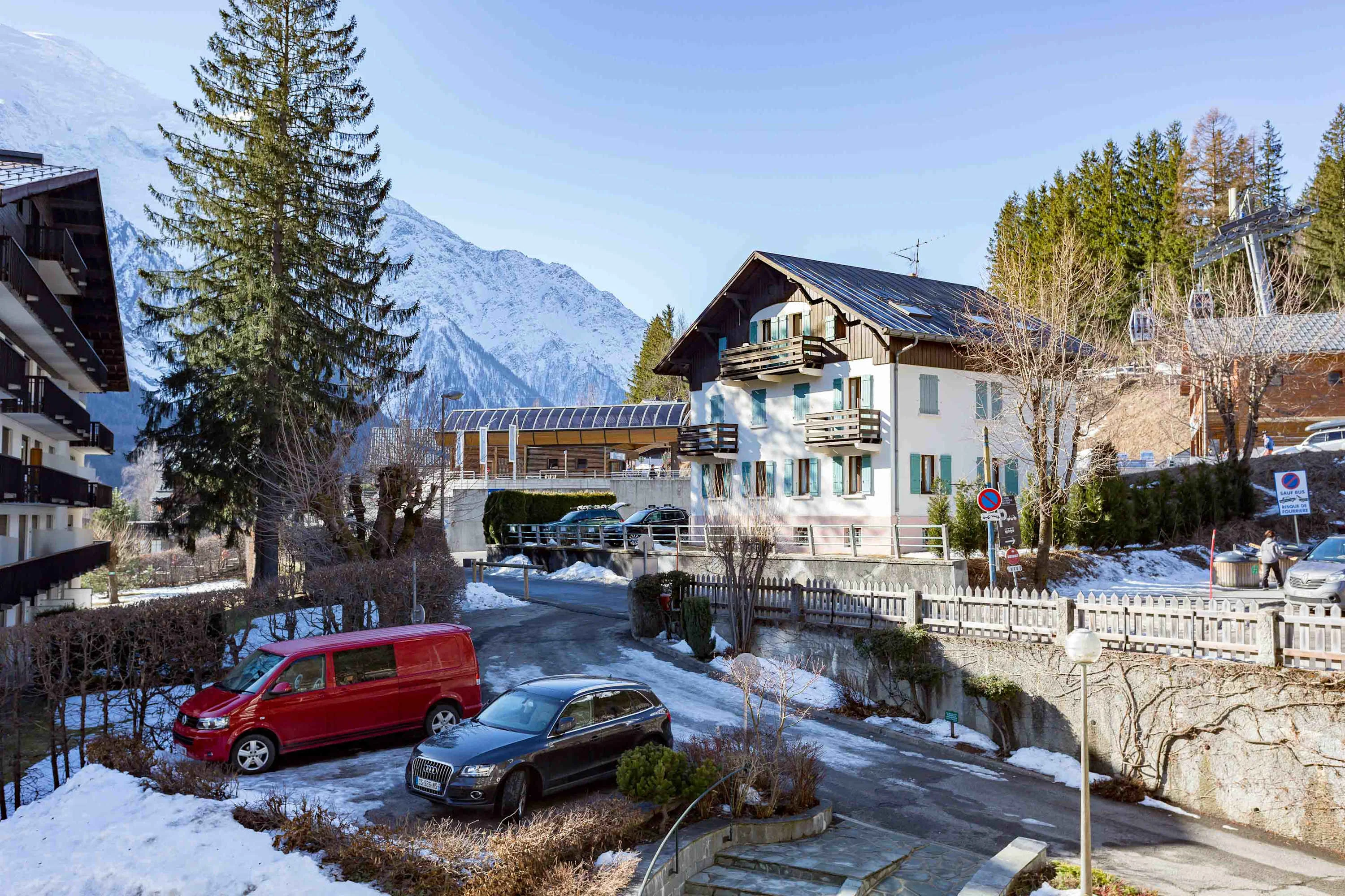 View of ski lift for Brévent by apartment building
