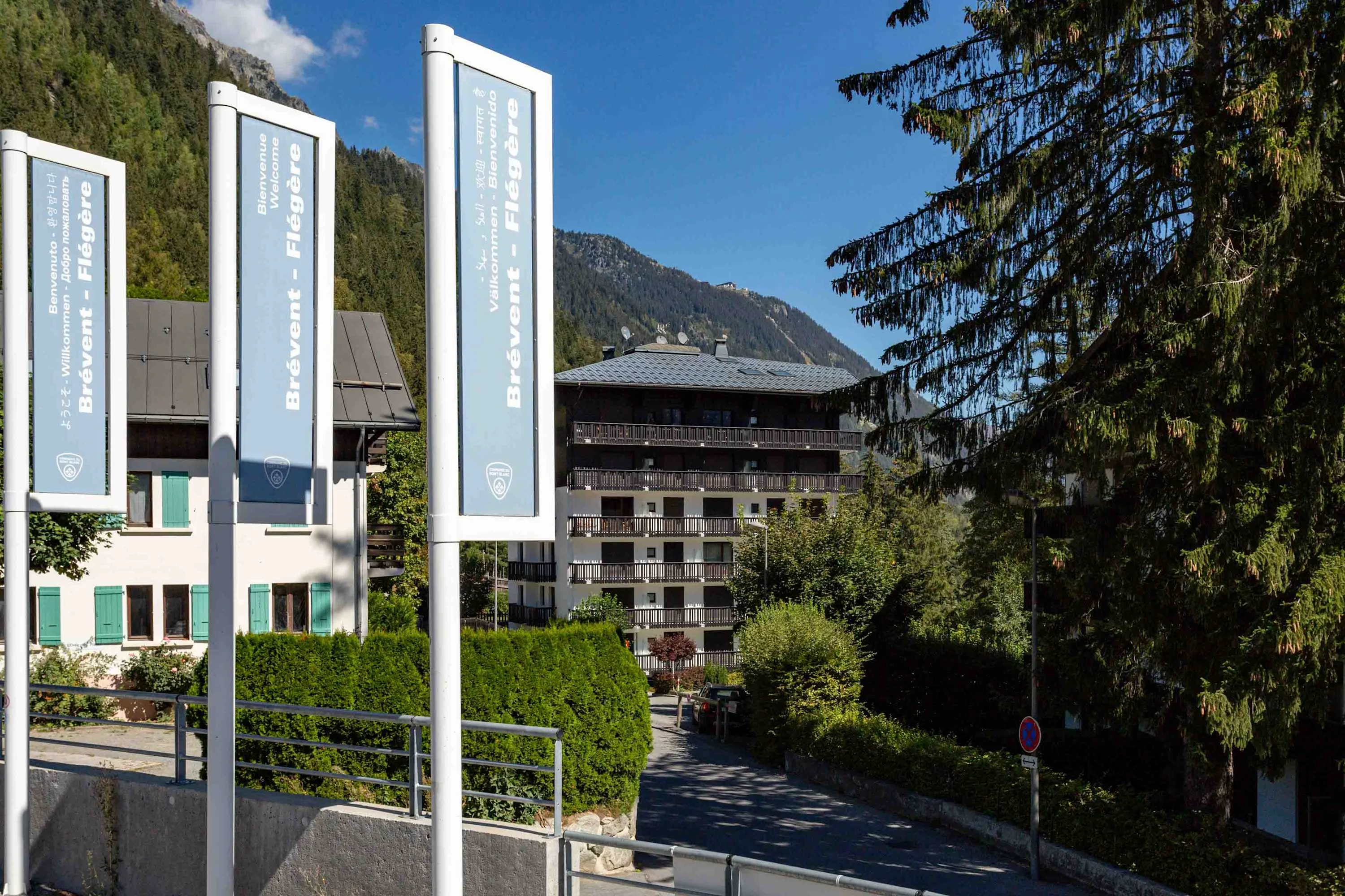 View of Brevent lift and apartment buildings