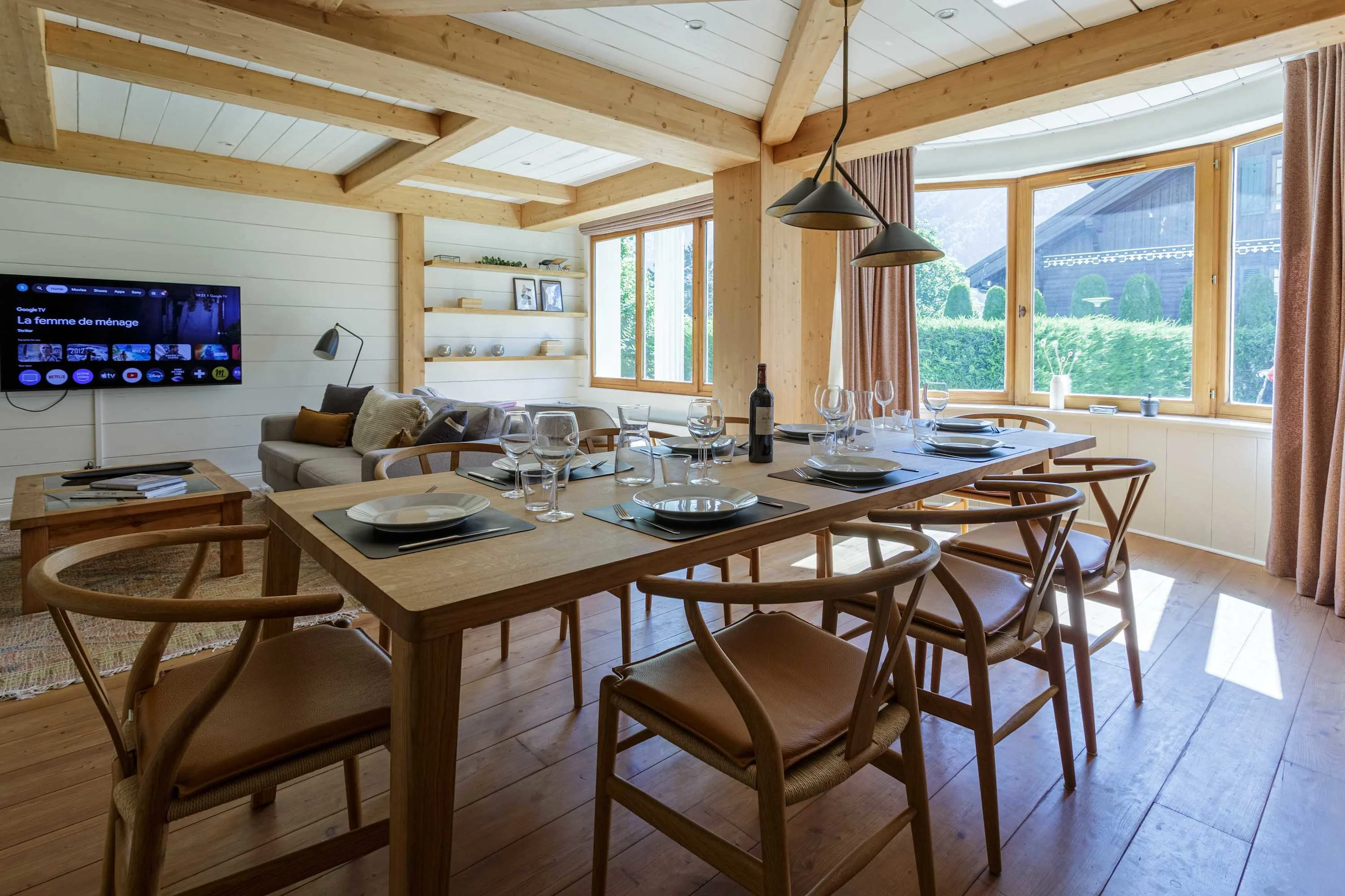 Dining table seats 8 comfortably