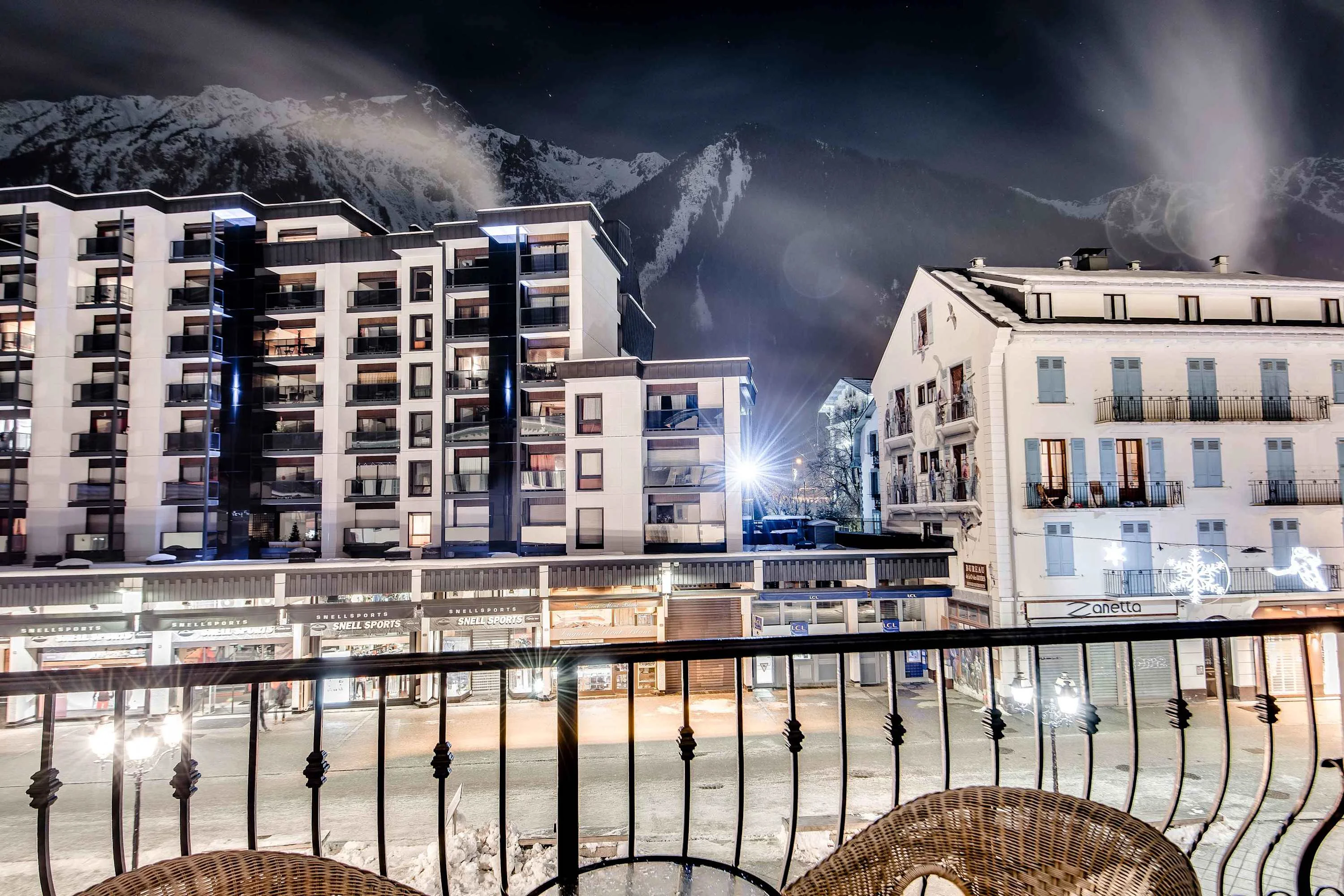 Balcony overlooks Chamonix's thriving pedestrian high street