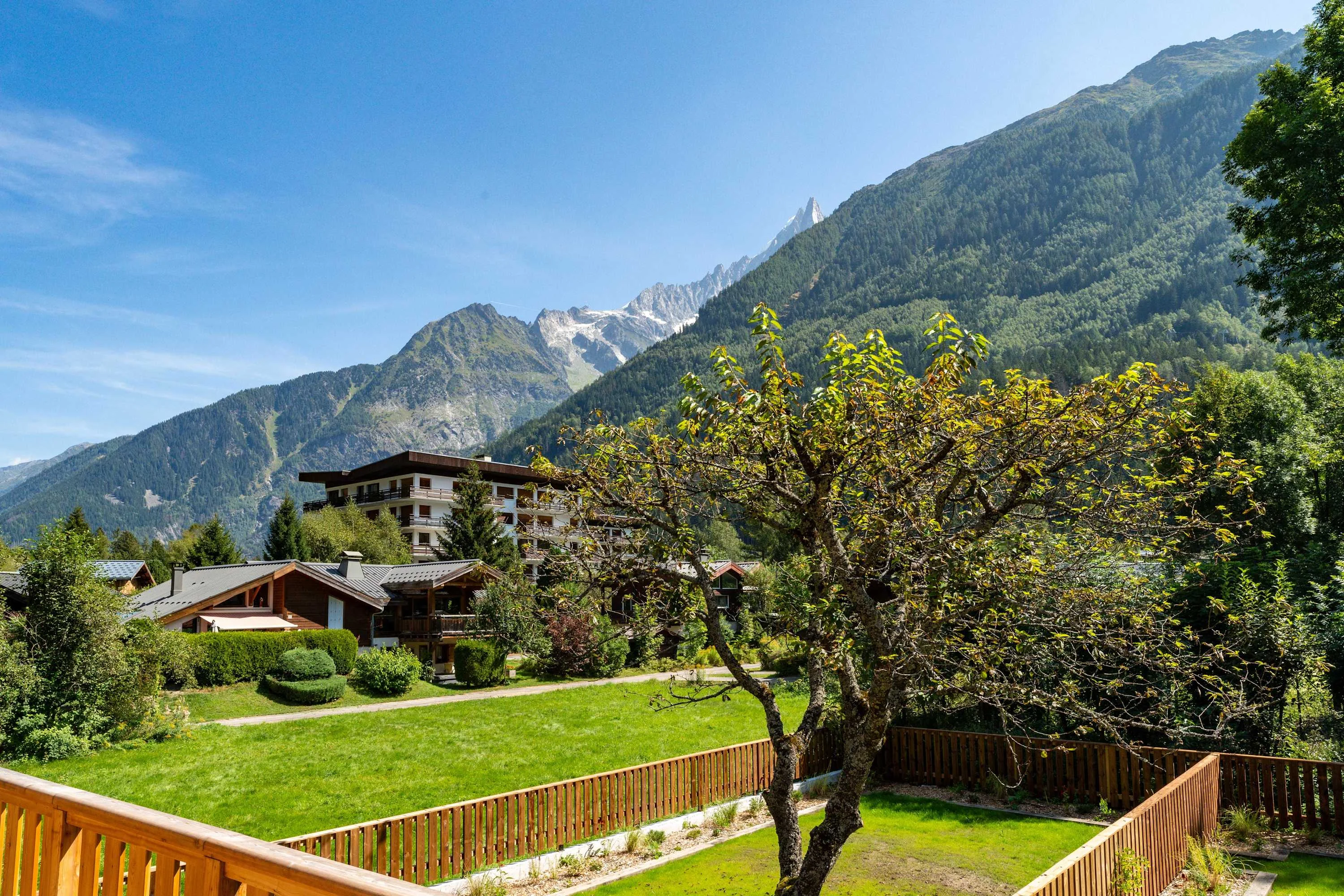 Views from the balcony up the valley towards les Drus