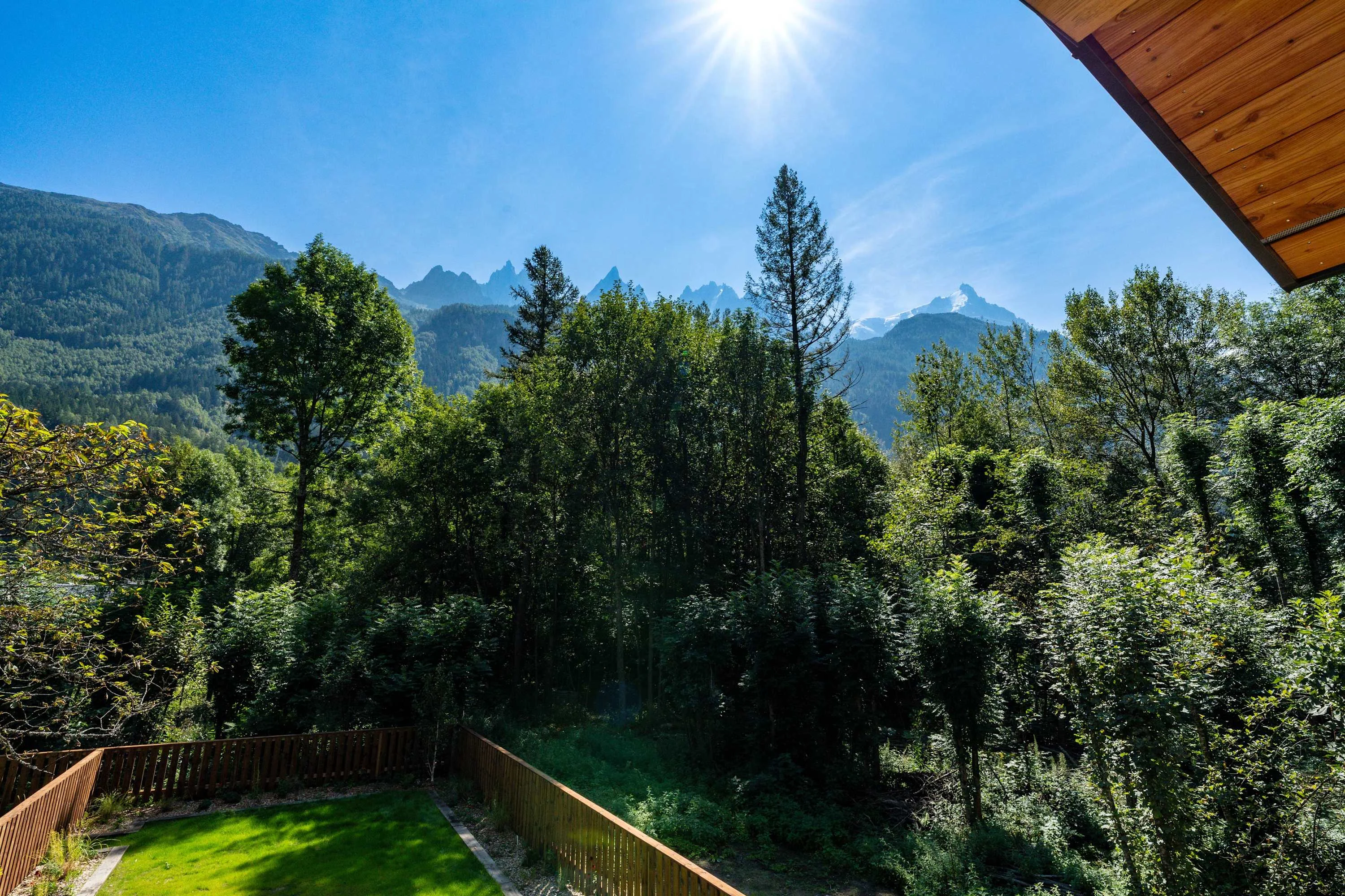 Views from the balcony up the valley towards Mont Blanc