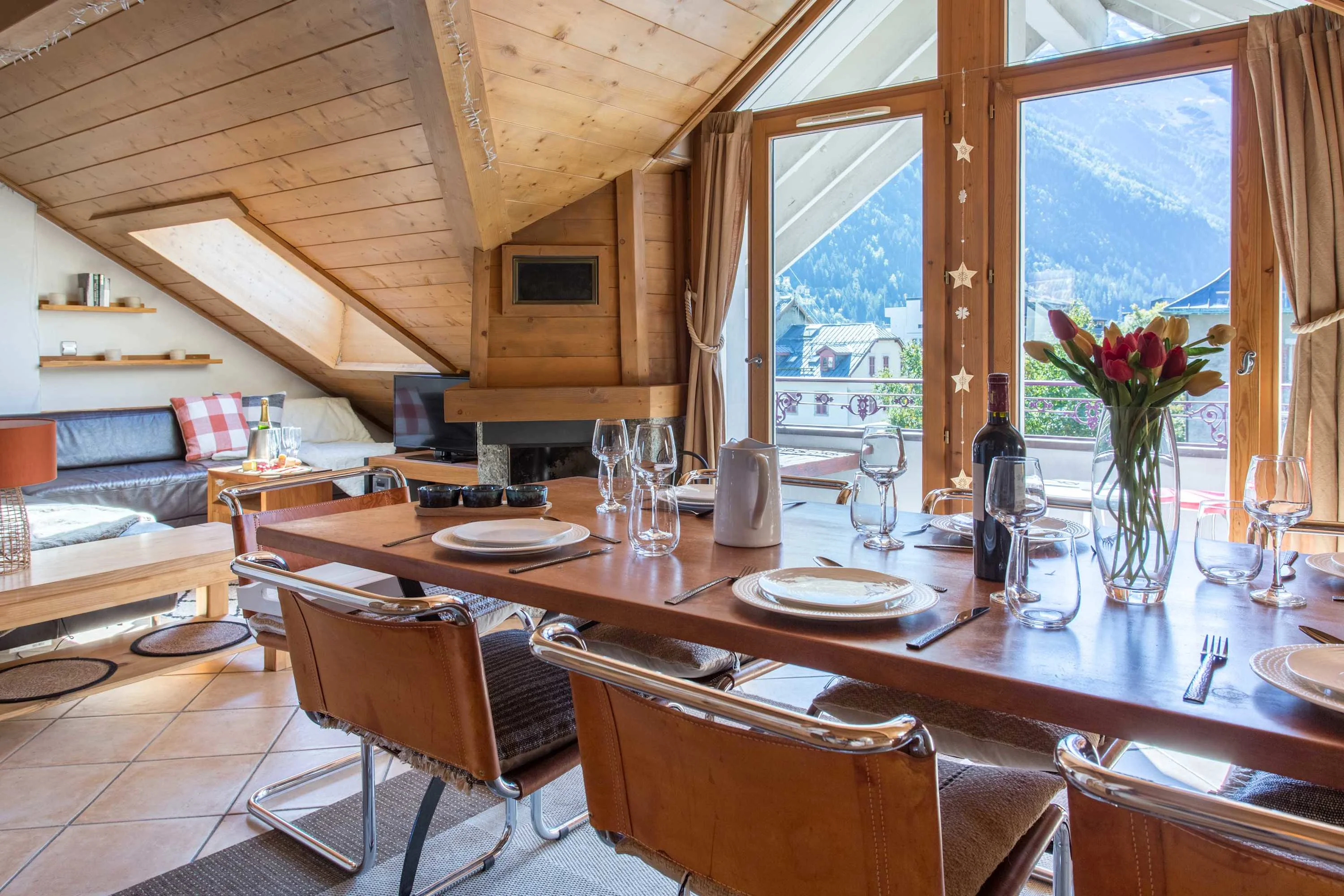 Dining table with views out the large windows