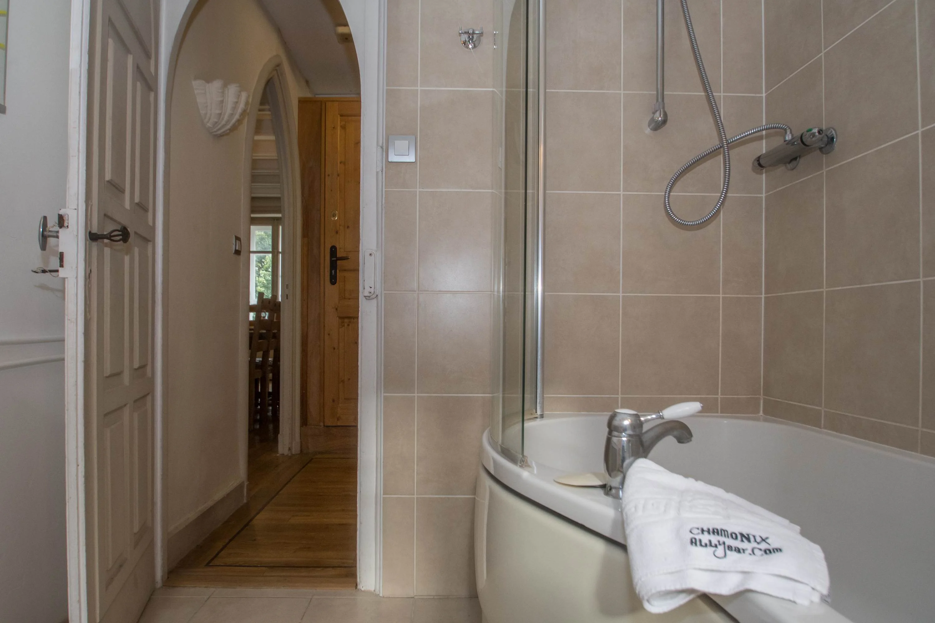 Bath with overhead shower