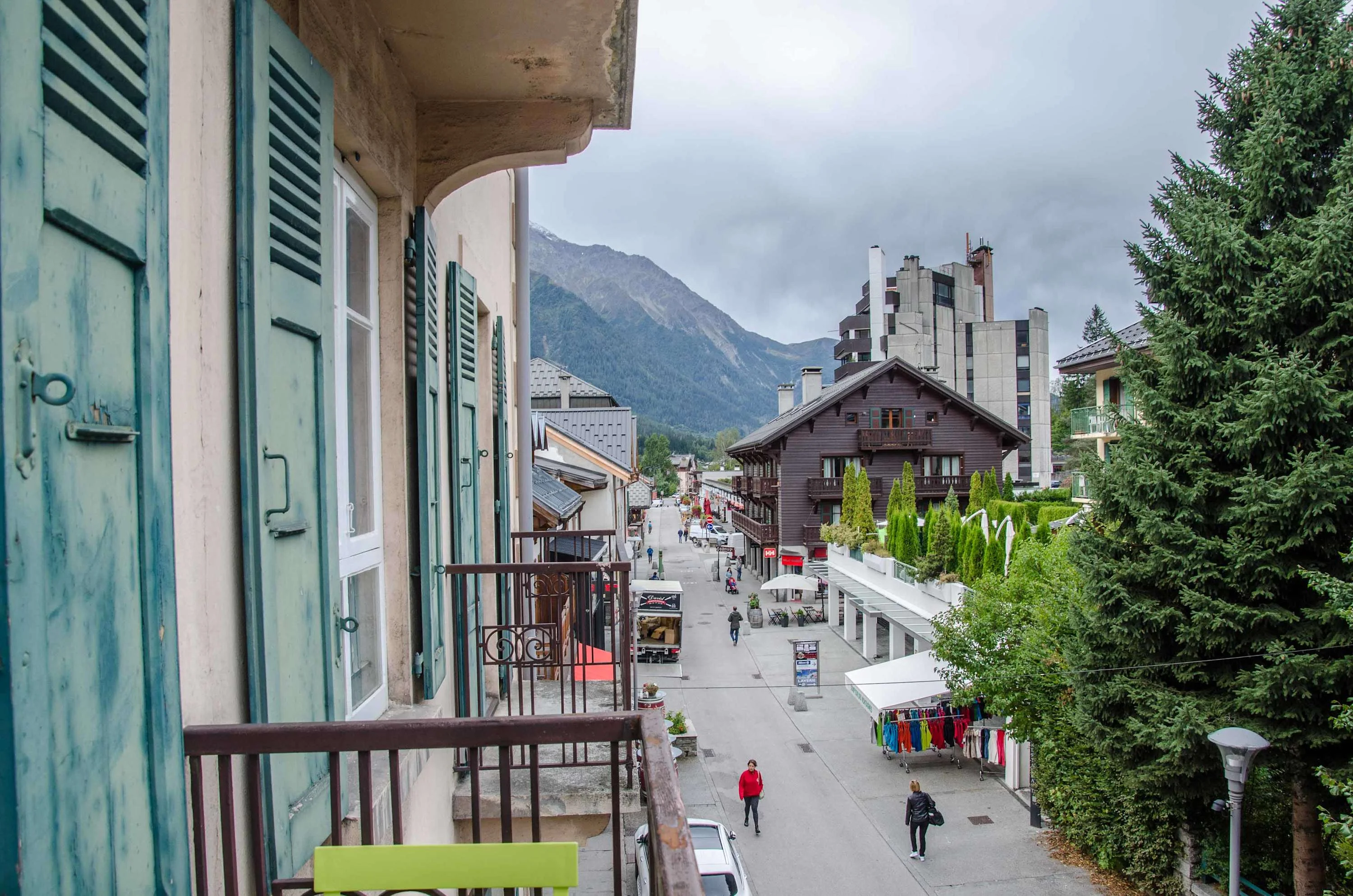 View from balcony up the main street