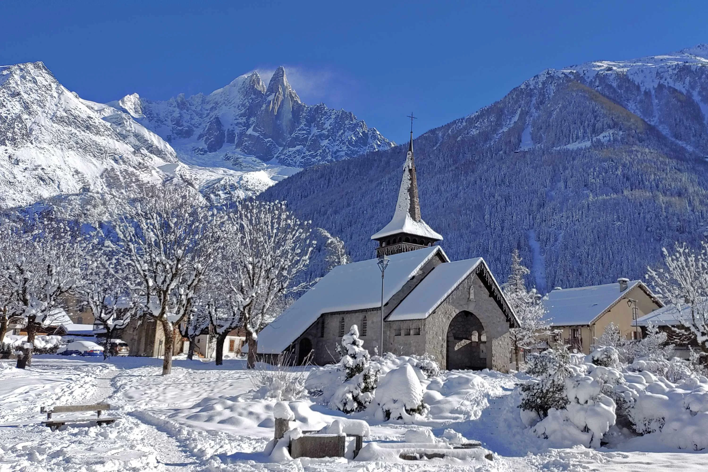 Village of Les Praz de Chamonix in winter