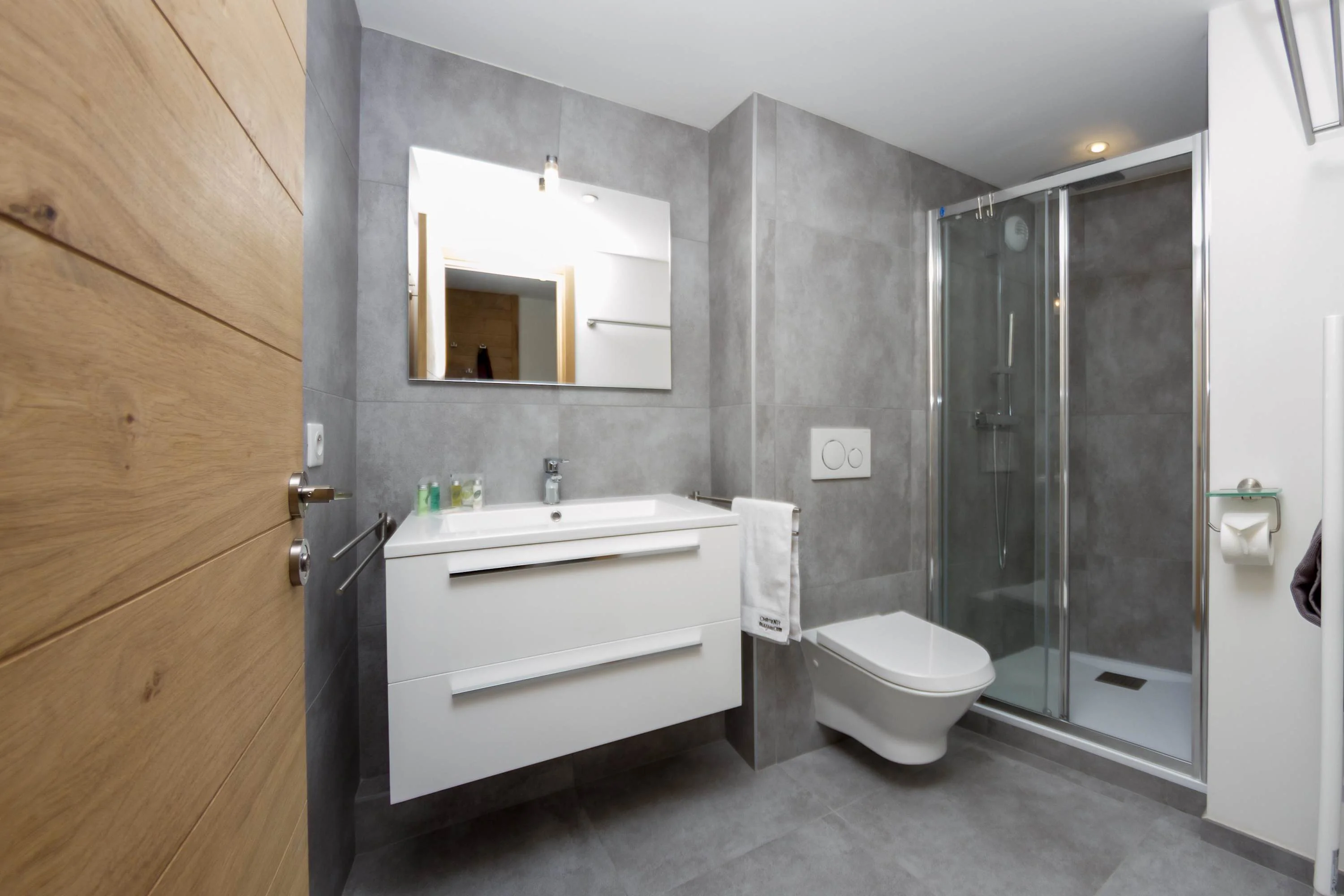 Bathroom with sink, walk-in shower and WC
