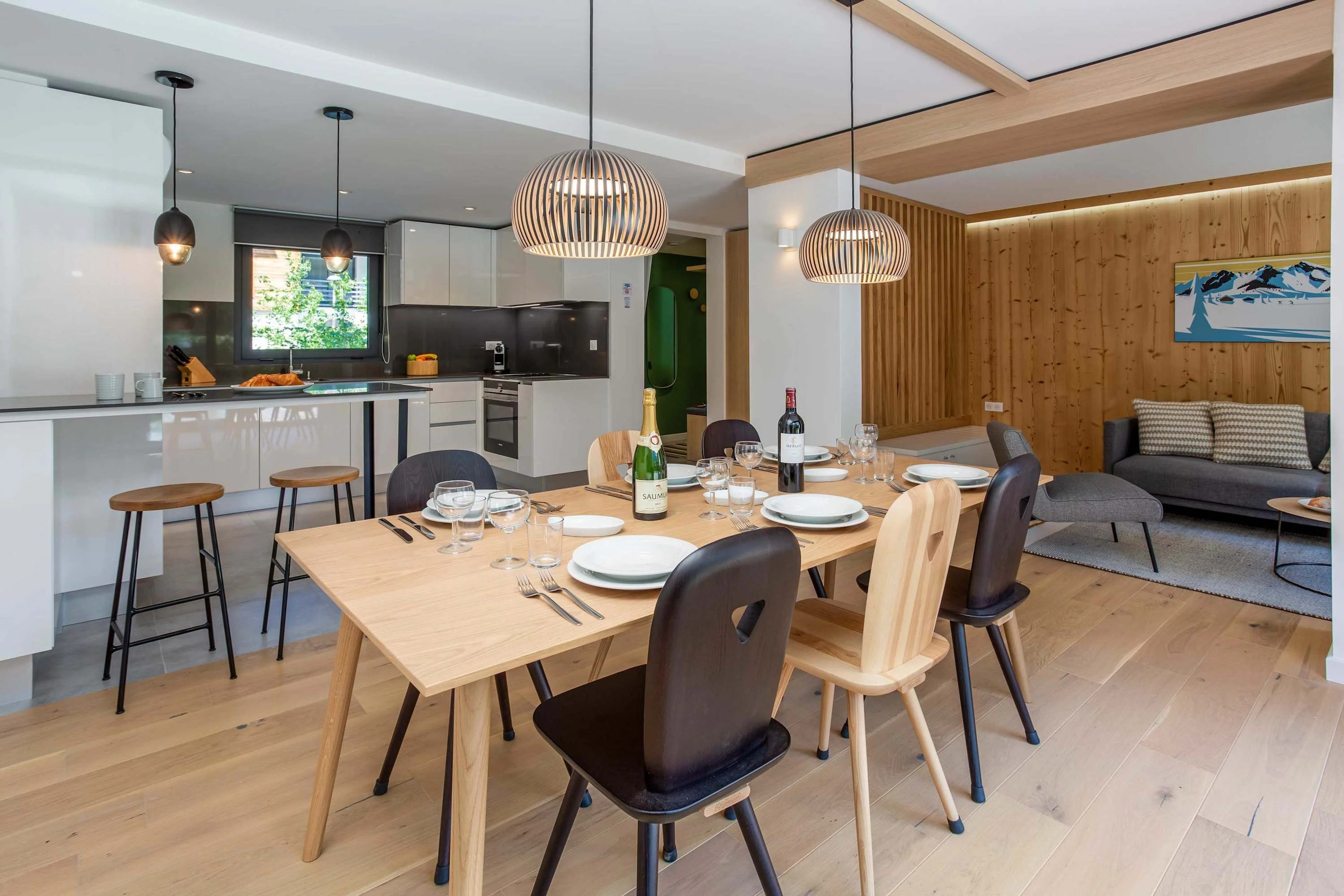 Open-plan kitchen with living and dining room