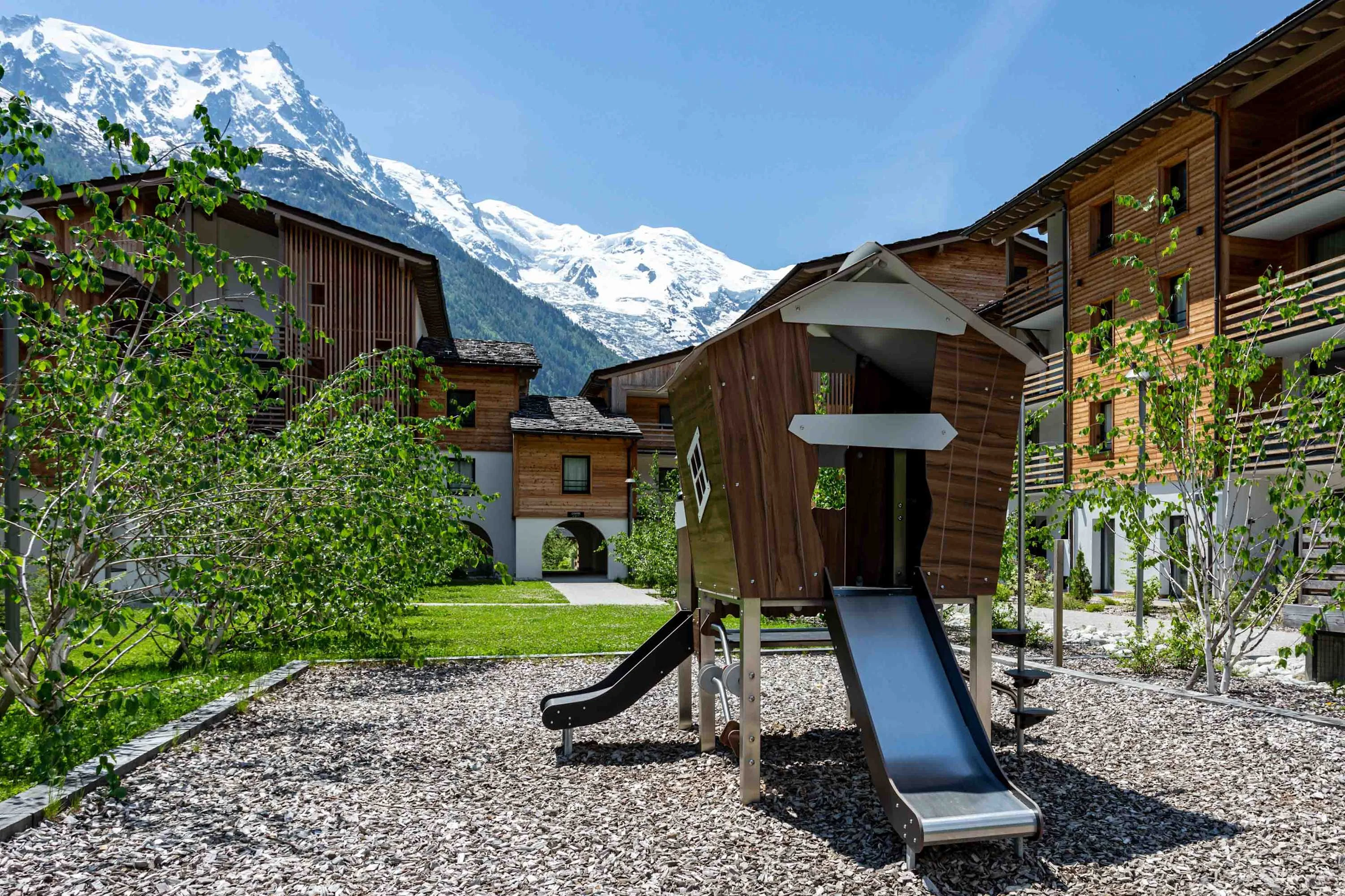 Kids can play in this outdoor play area while you relax