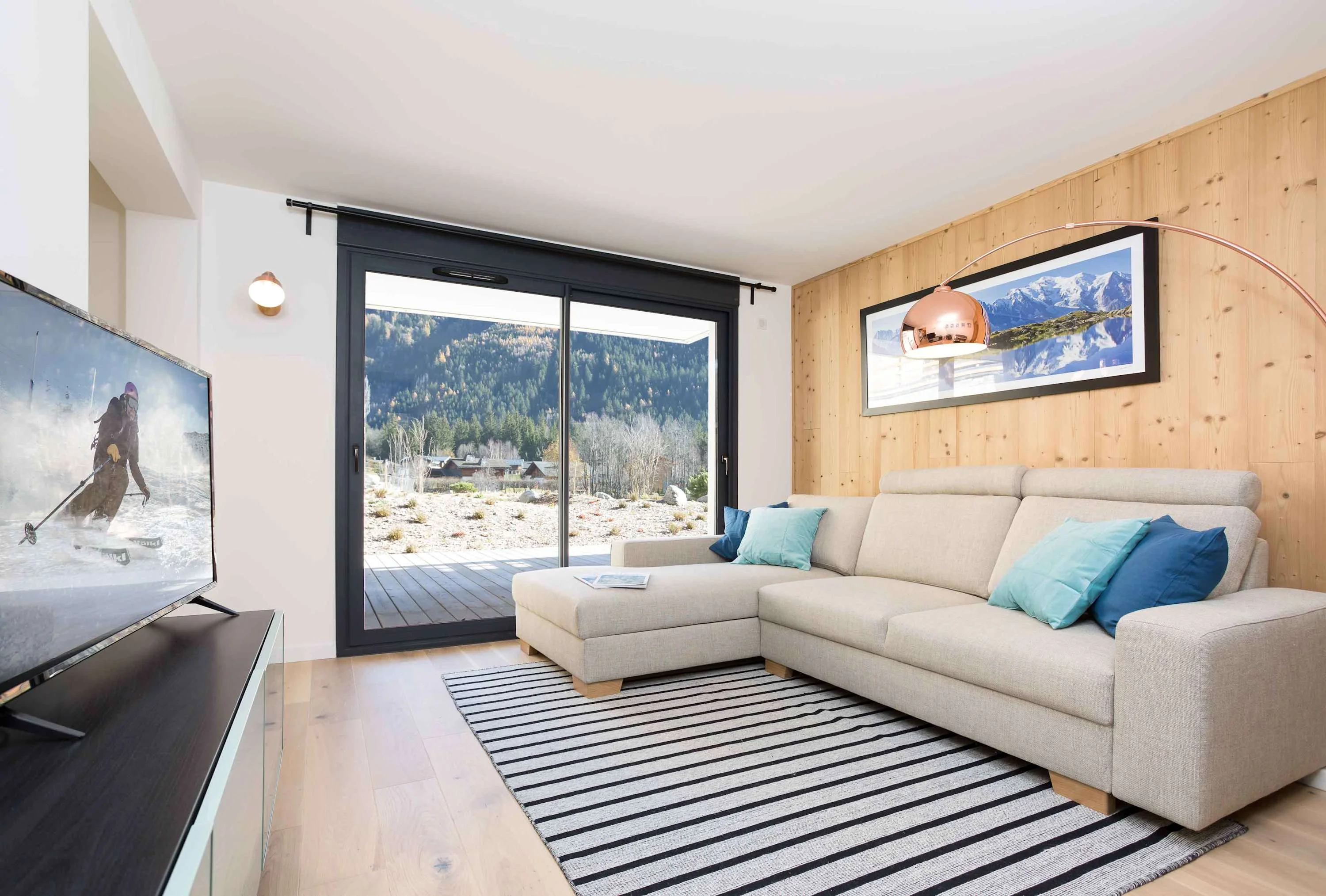 Apartment living room enjoys direct terrace access