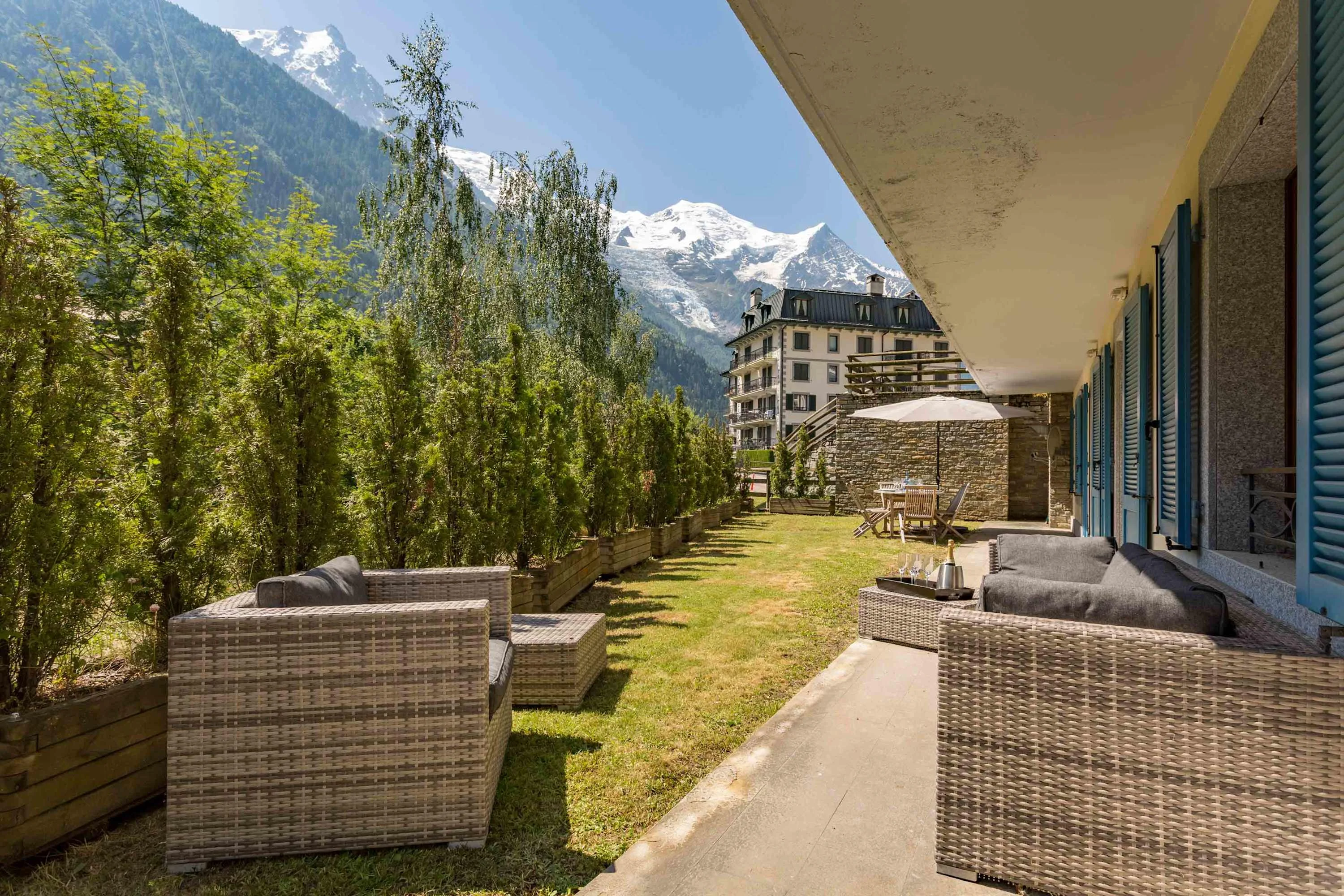 Comfy seating with a Mont Blanc view in Pothecary's garden